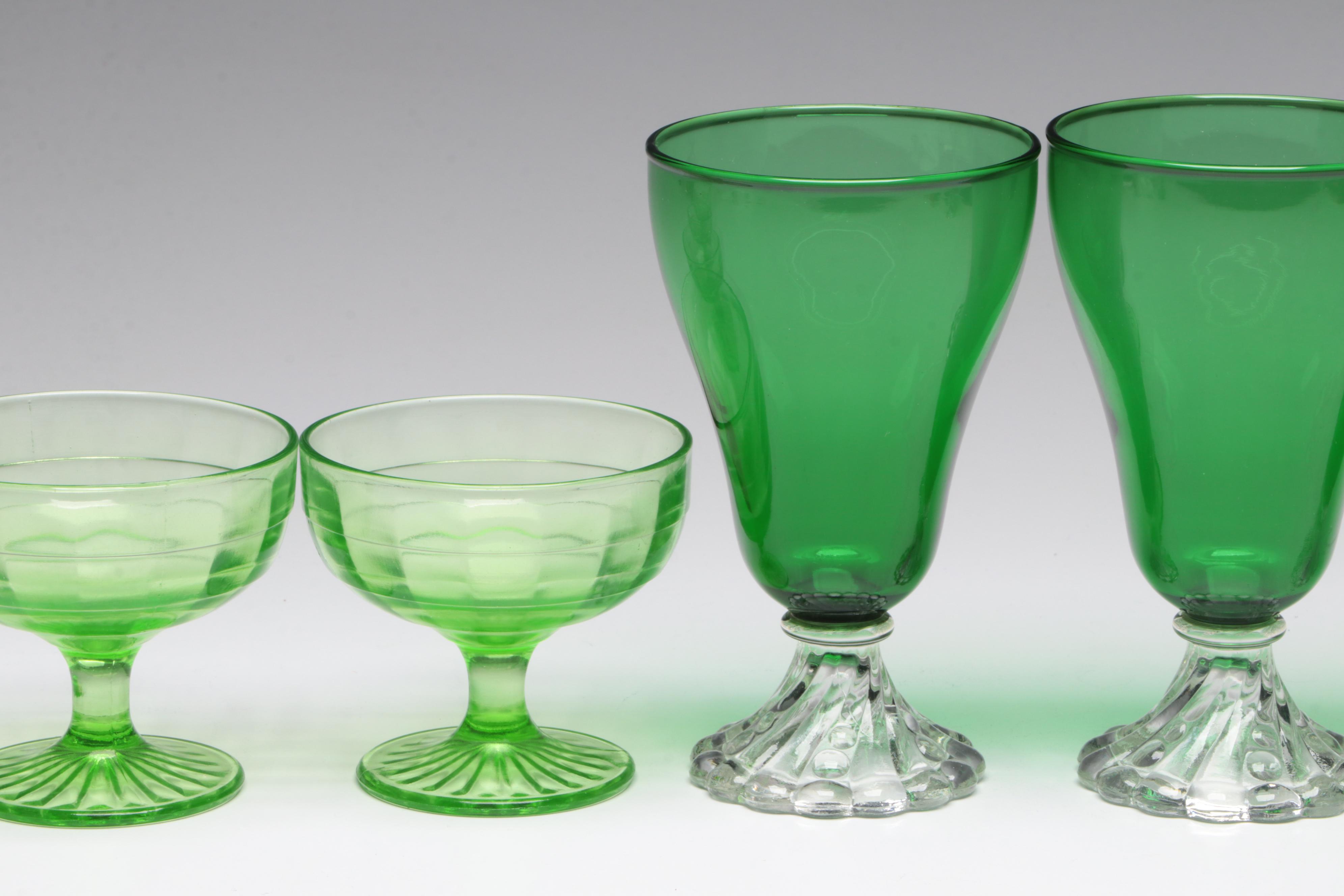 Uranium and Other Green Glass Dinnerware and Stemware