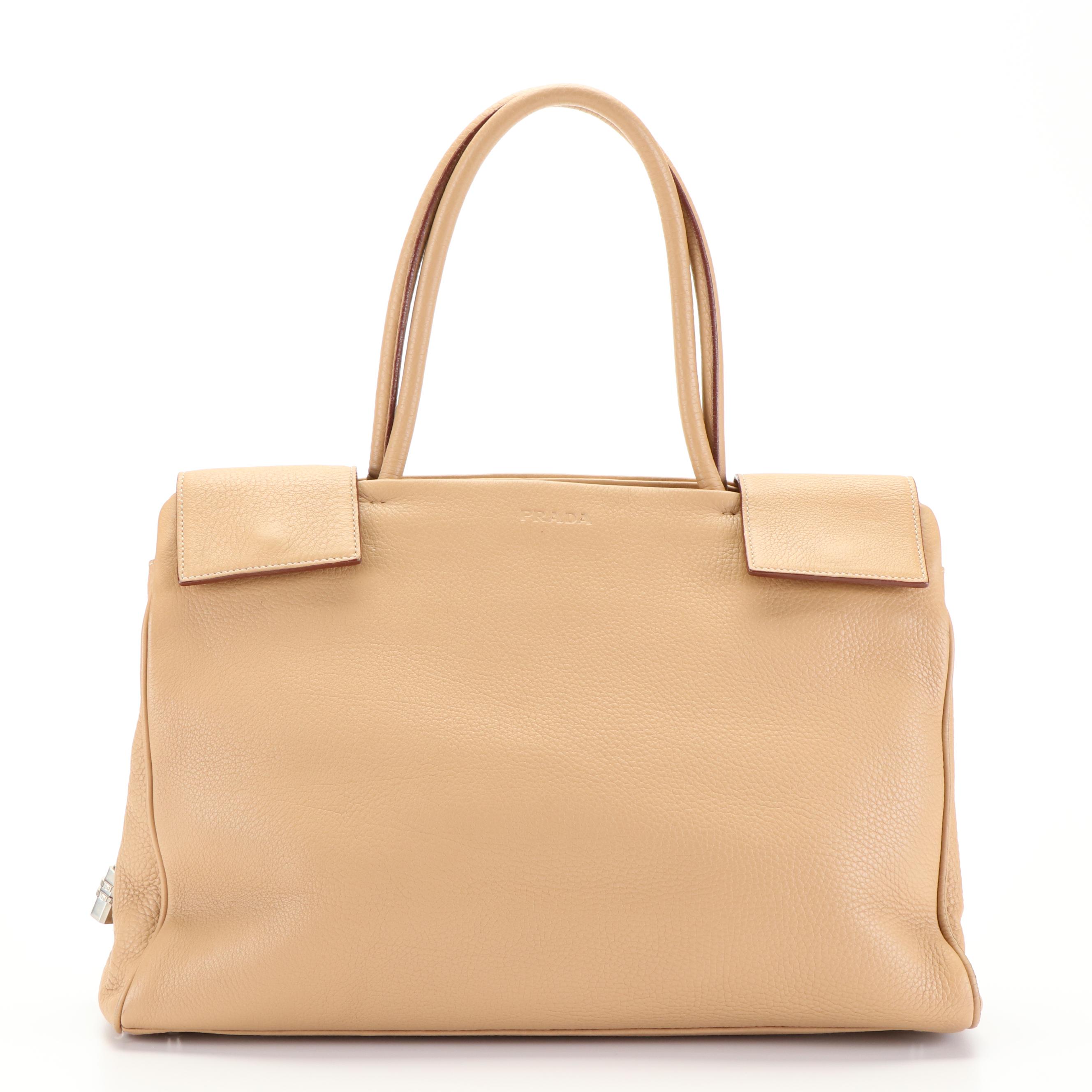 Prada City Tote Bag in Beige Leather