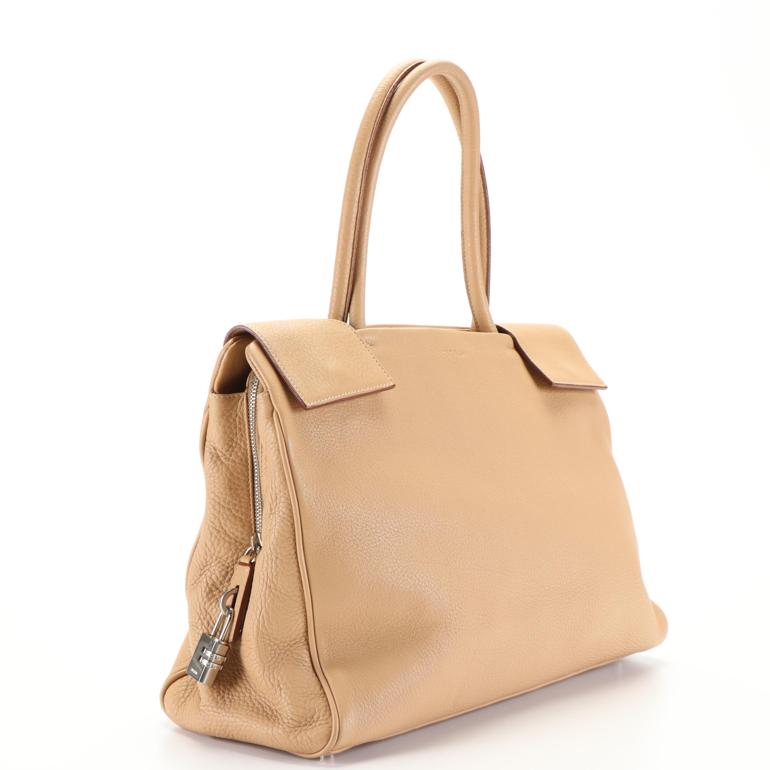 Prada City Tote Bag in Beige Leather