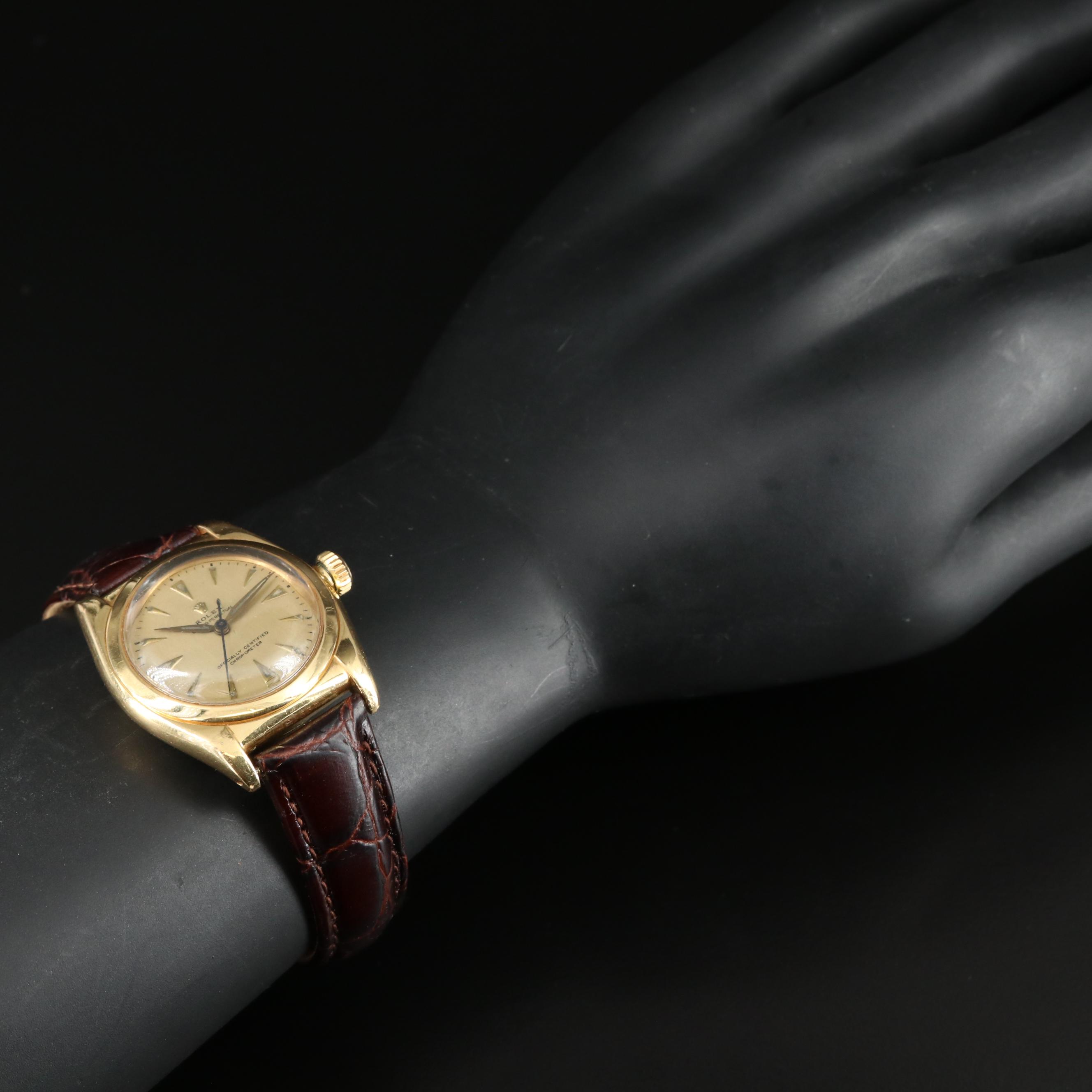 Vintage Rolex 18K Bubbleback Midsize Oyster Perpetual Watch