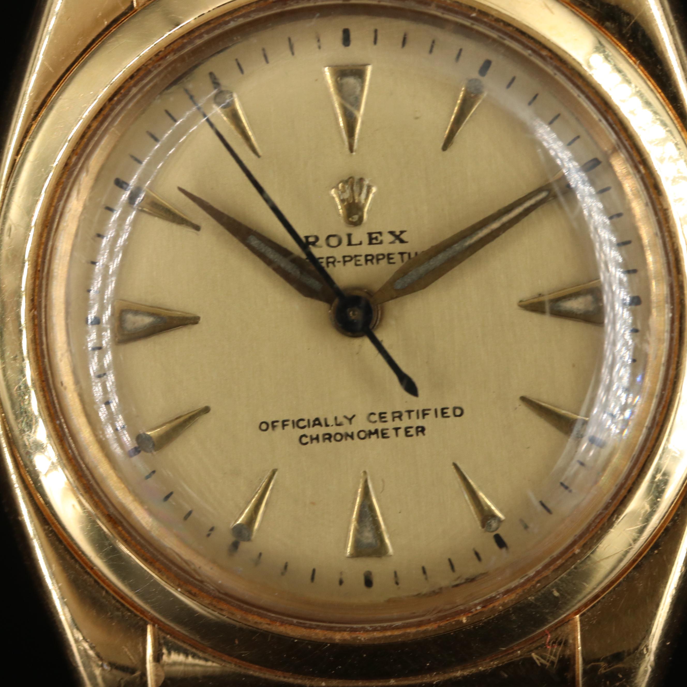 Vintage Rolex 18K Bubbleback Midsize Oyster Perpetual Watch