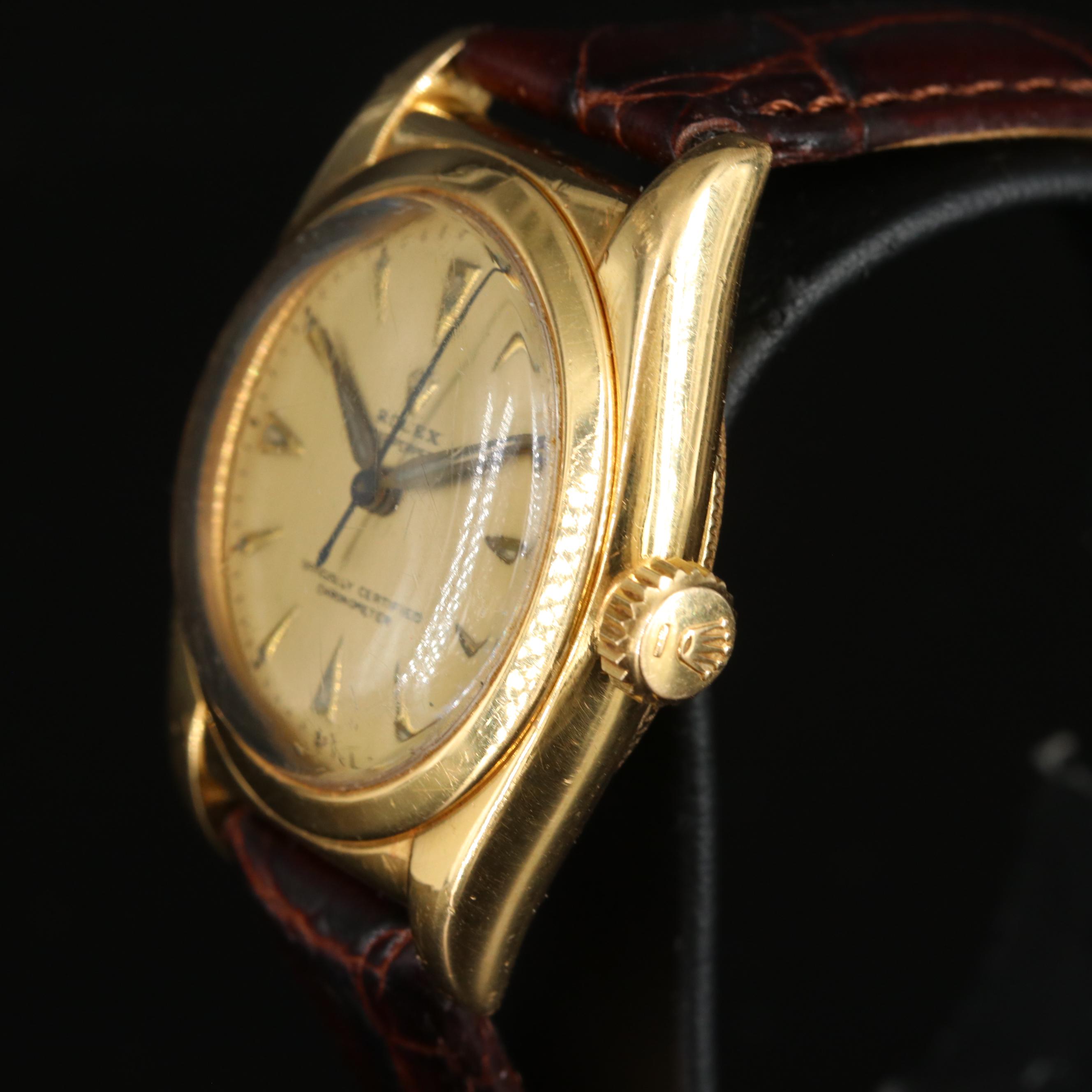 Vintage Rolex 18K Bubbleback Midsize Oyster Perpetual Watch