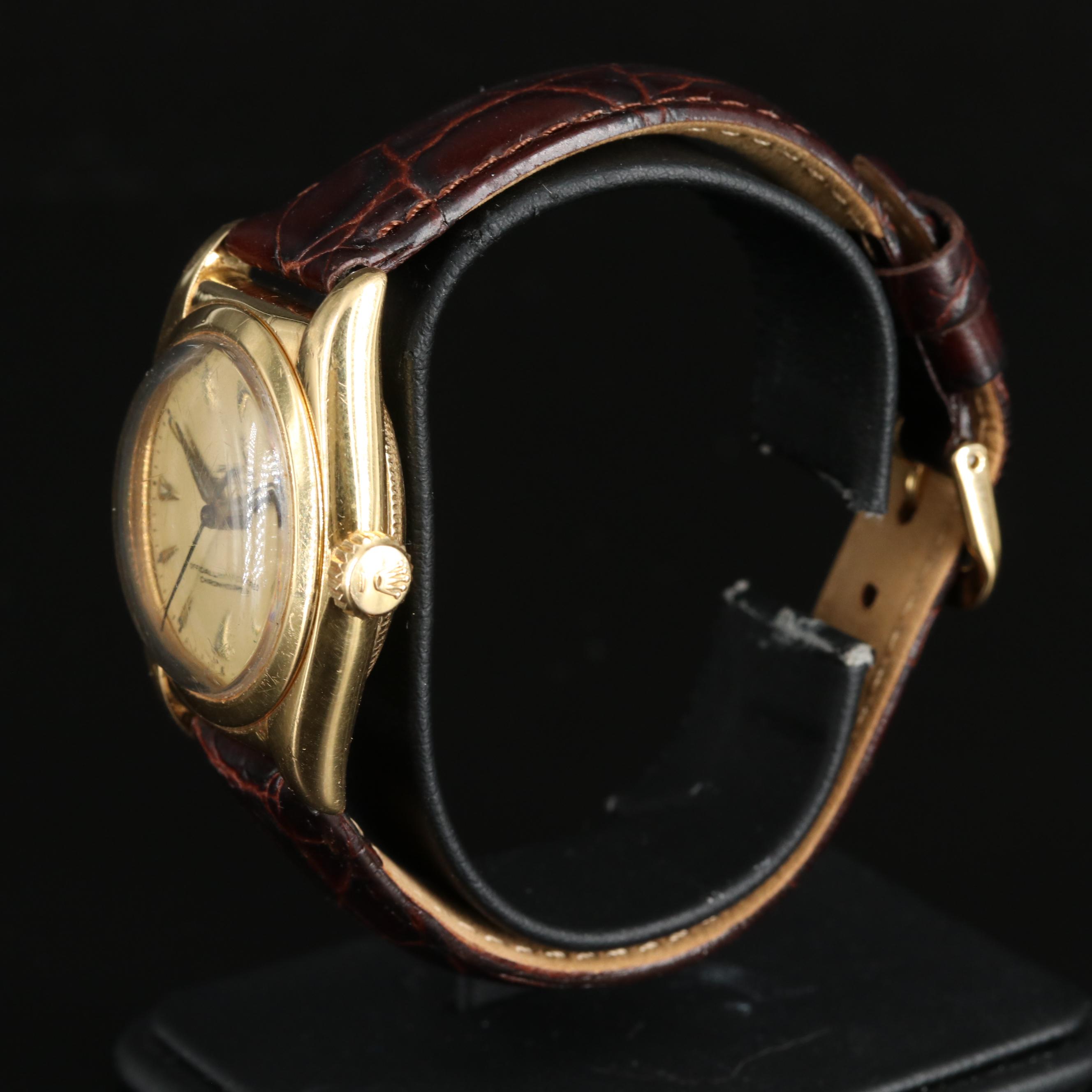 Vintage Rolex 18K Bubbleback Midsize Oyster Perpetual Watch