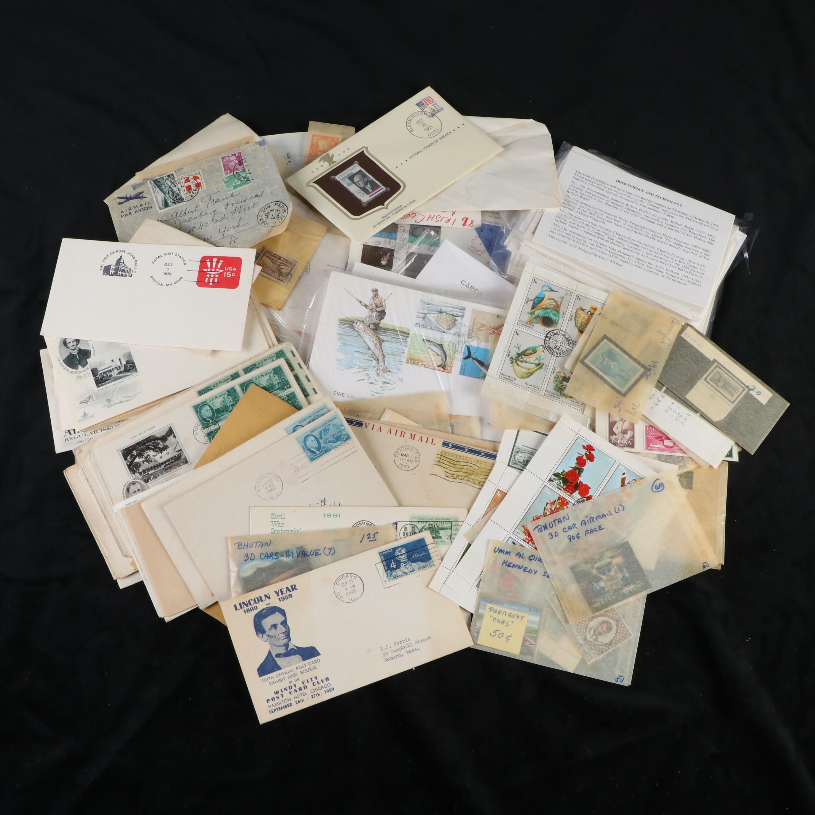 Large Lot of Vintage Postal Covers, Envelopes, and Stamps
