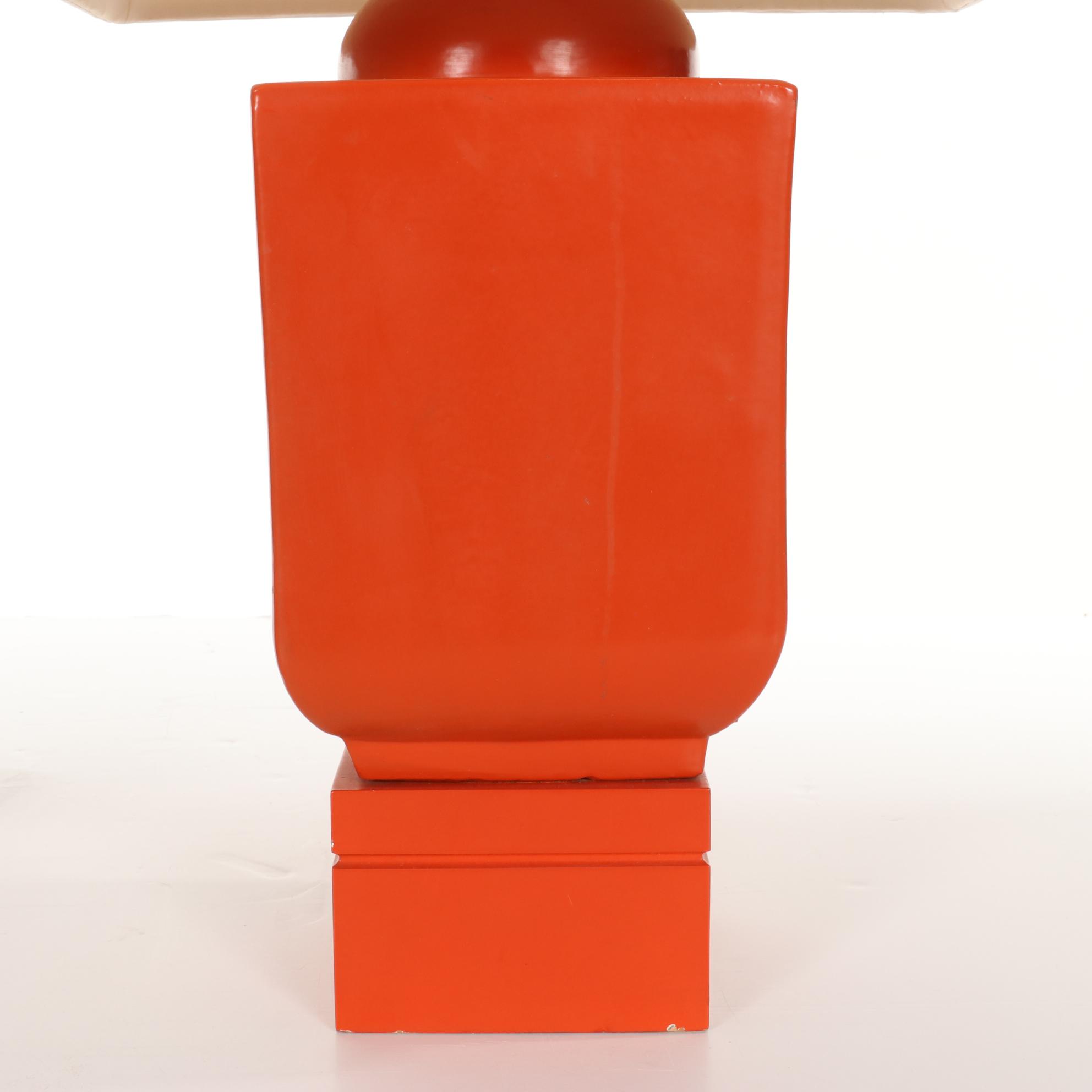 Pair of Mid Century Modern Orange Ceramic Table Lamps