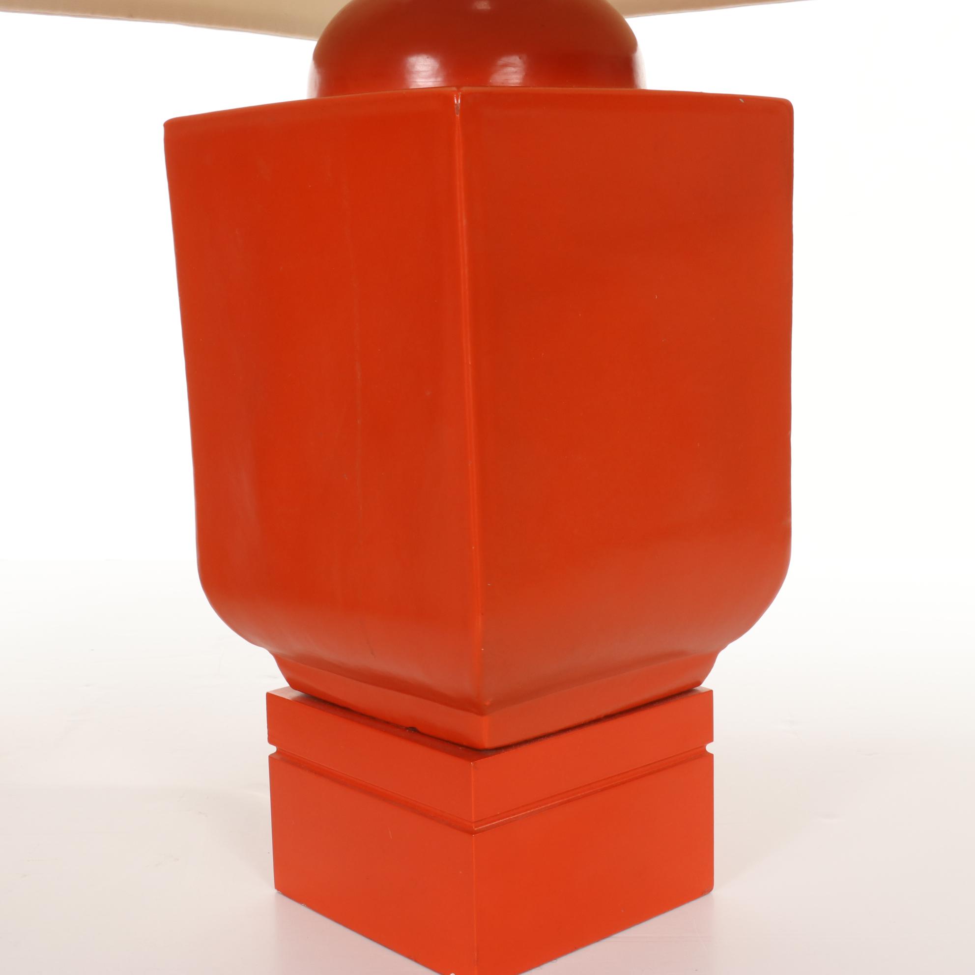 Pair of Mid Century Modern Orange Ceramic Table Lamps