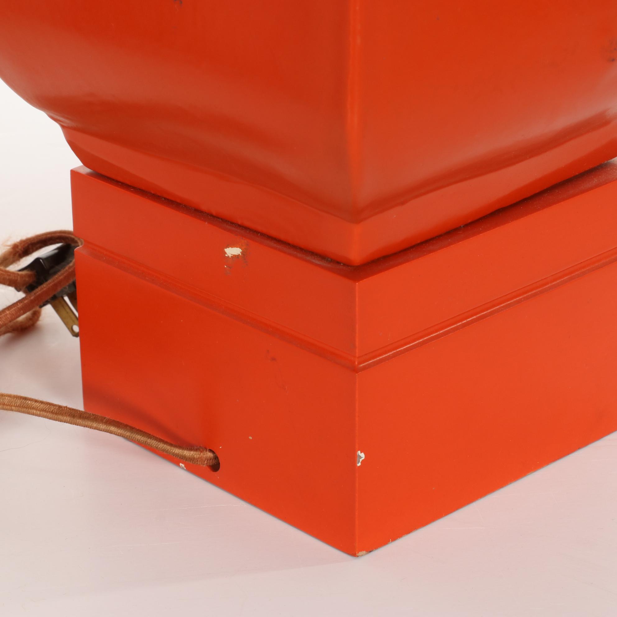 Pair of Mid Century Modern Orange Ceramic Table Lamps