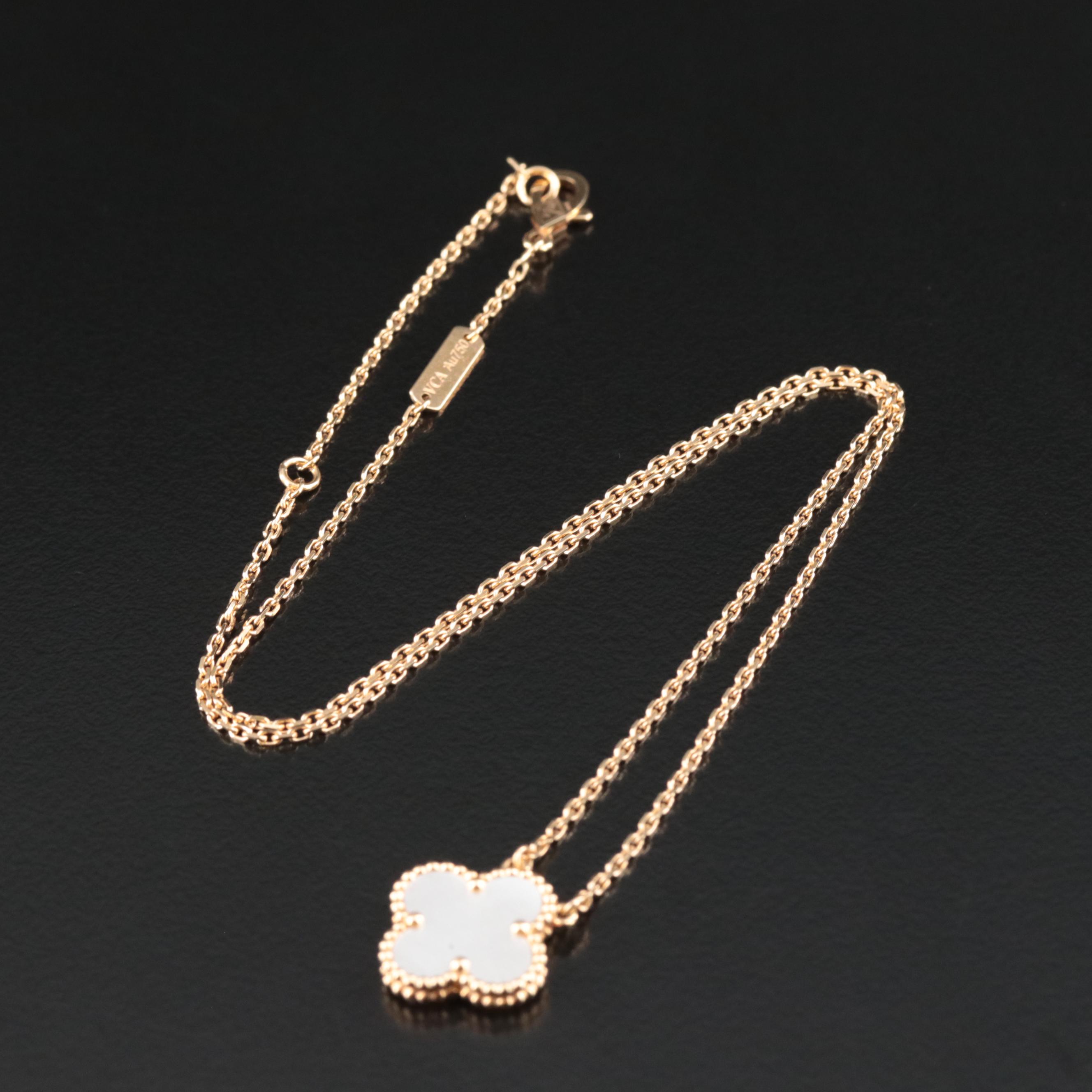 Van Cleef & Arpels "Alhambra" 18K Shell Quatrefoil Necklace EBTH