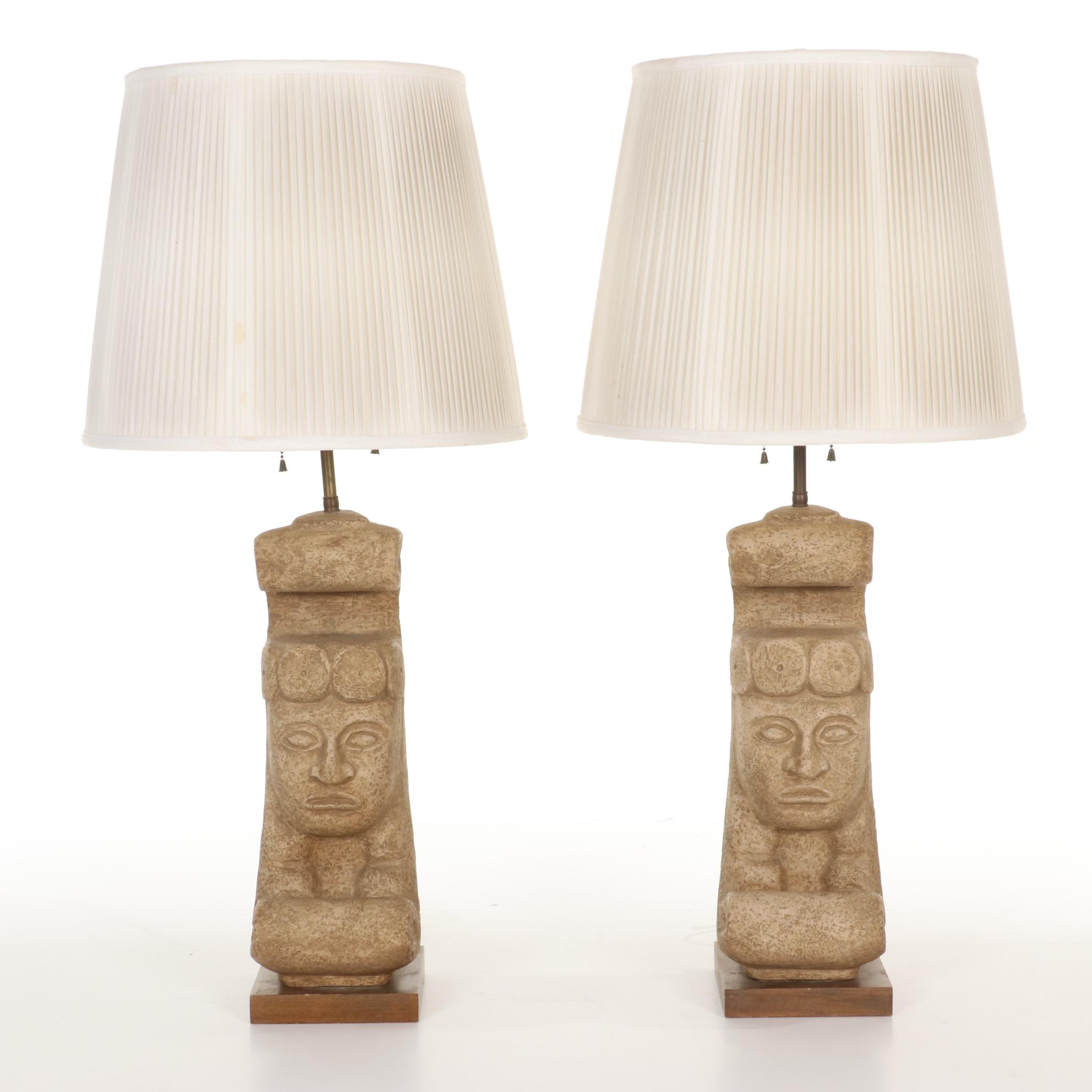 Pair of Mid Century Modern John Anthony Cast Ceramic Tiki Table Lamps