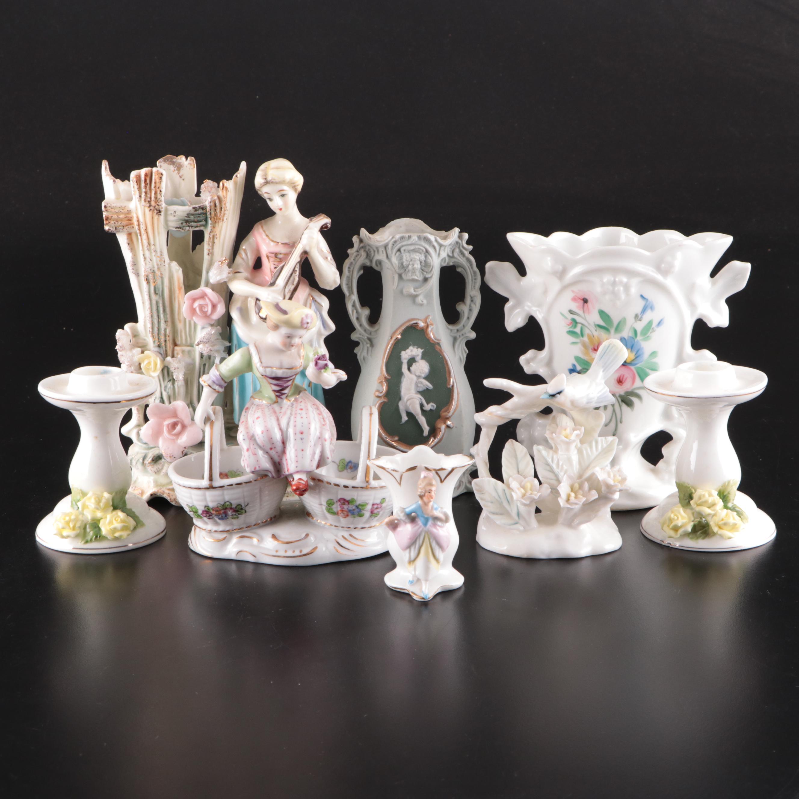 German Jasperware Vase with Other Porcelain Decor
