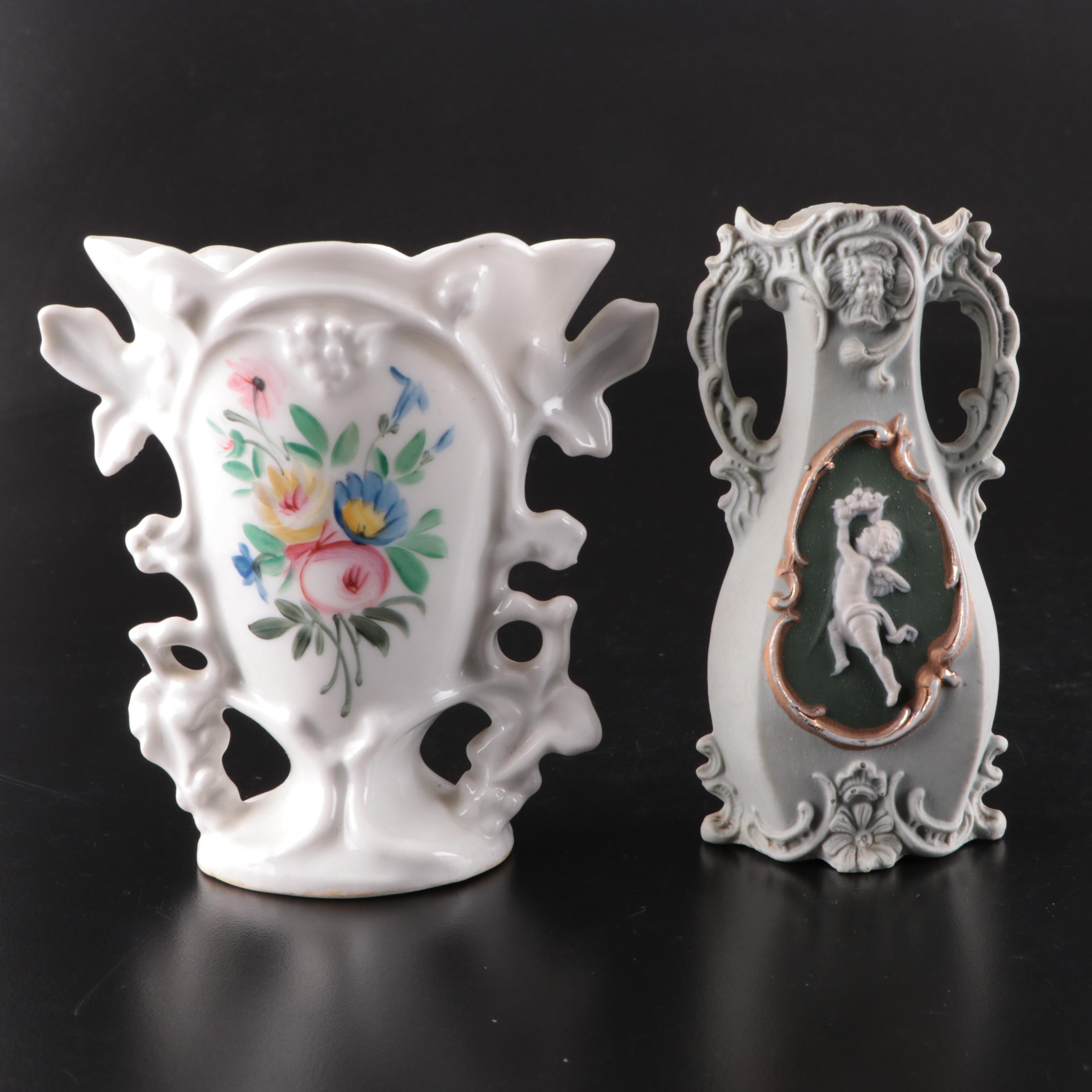 German Jasperware Vase with Other Porcelain Decor