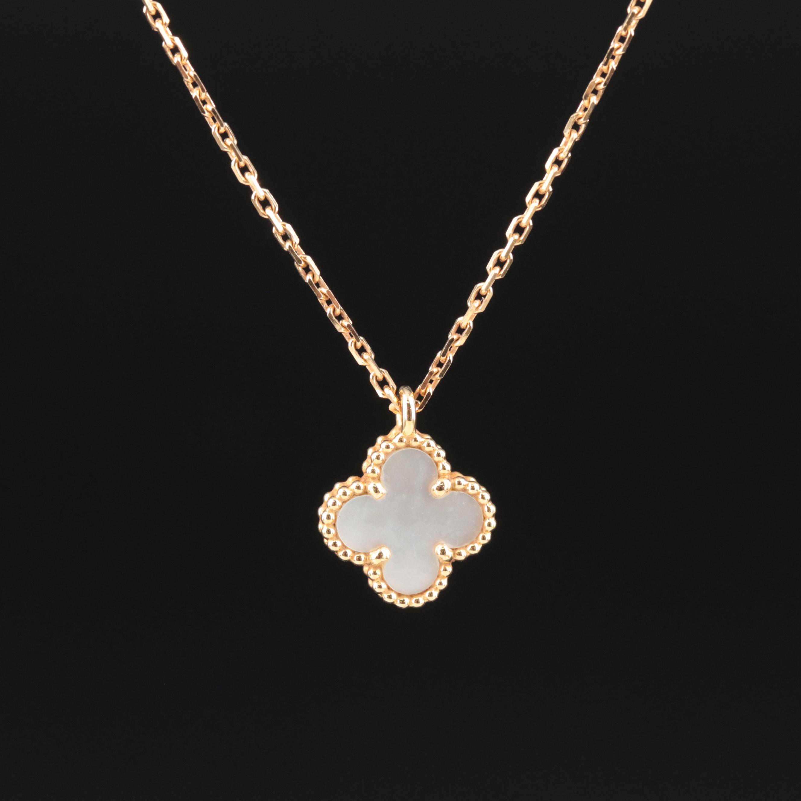 Van Cleef & Arpels "Alhambra" 18K Shell Quatrefoil Necklace EBTH