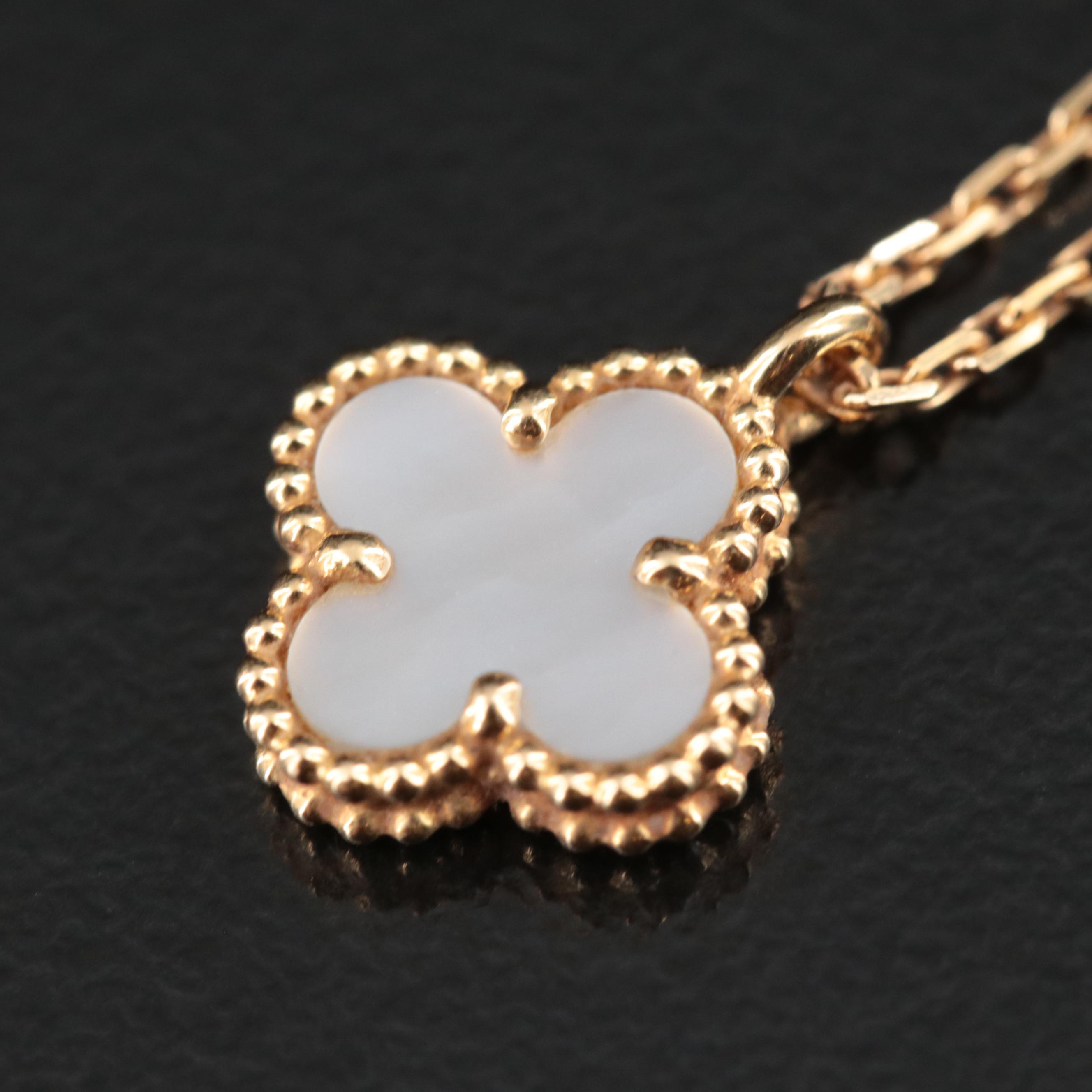 Van Cleef & Arpels "Alhambra" 18K Shell Quatrefoil Necklace EBTH
