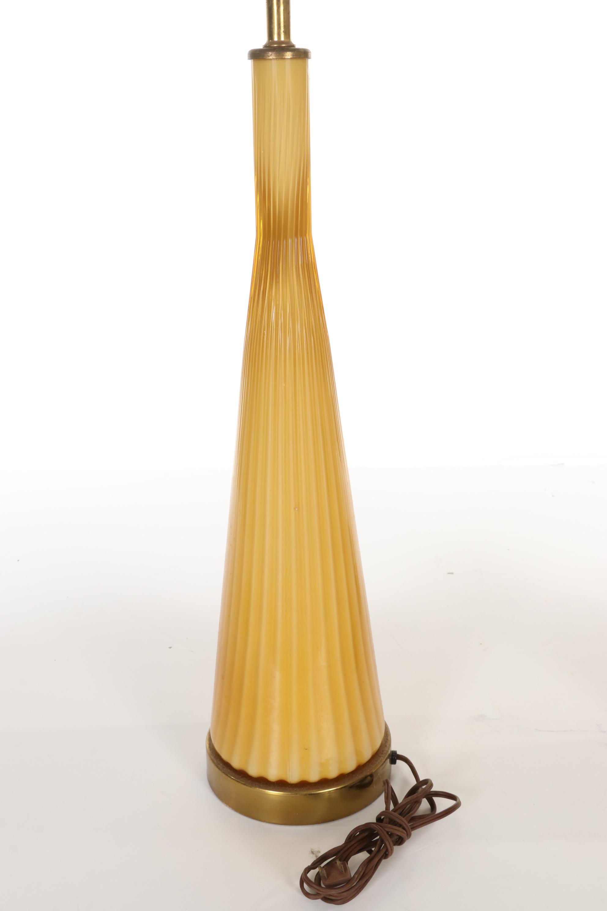 Pair of Mid Century Modern Ribbed Glass Table Lamps