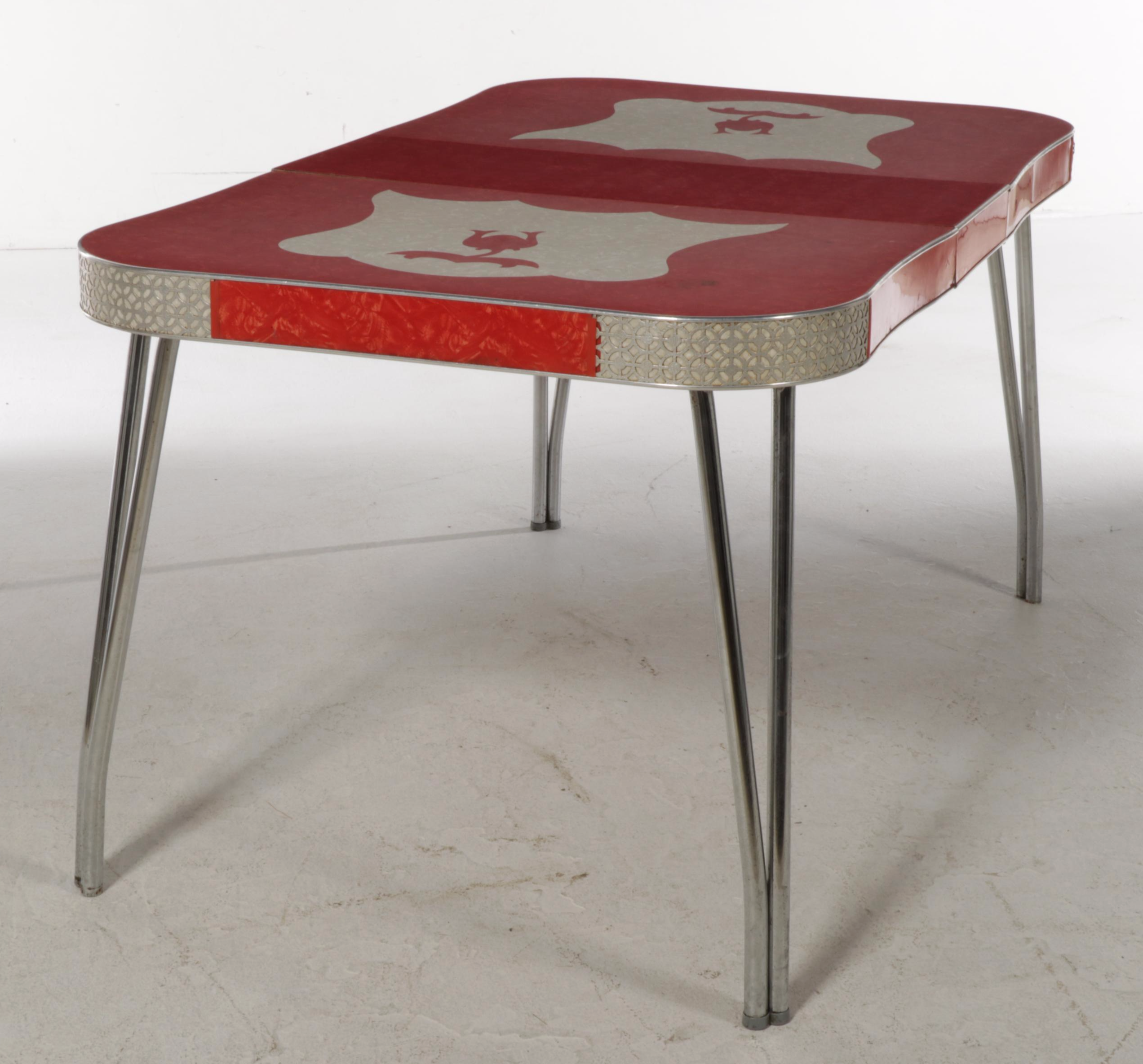 Mid Century Modern Chromed Metal and Laminate Top Kitchen Table