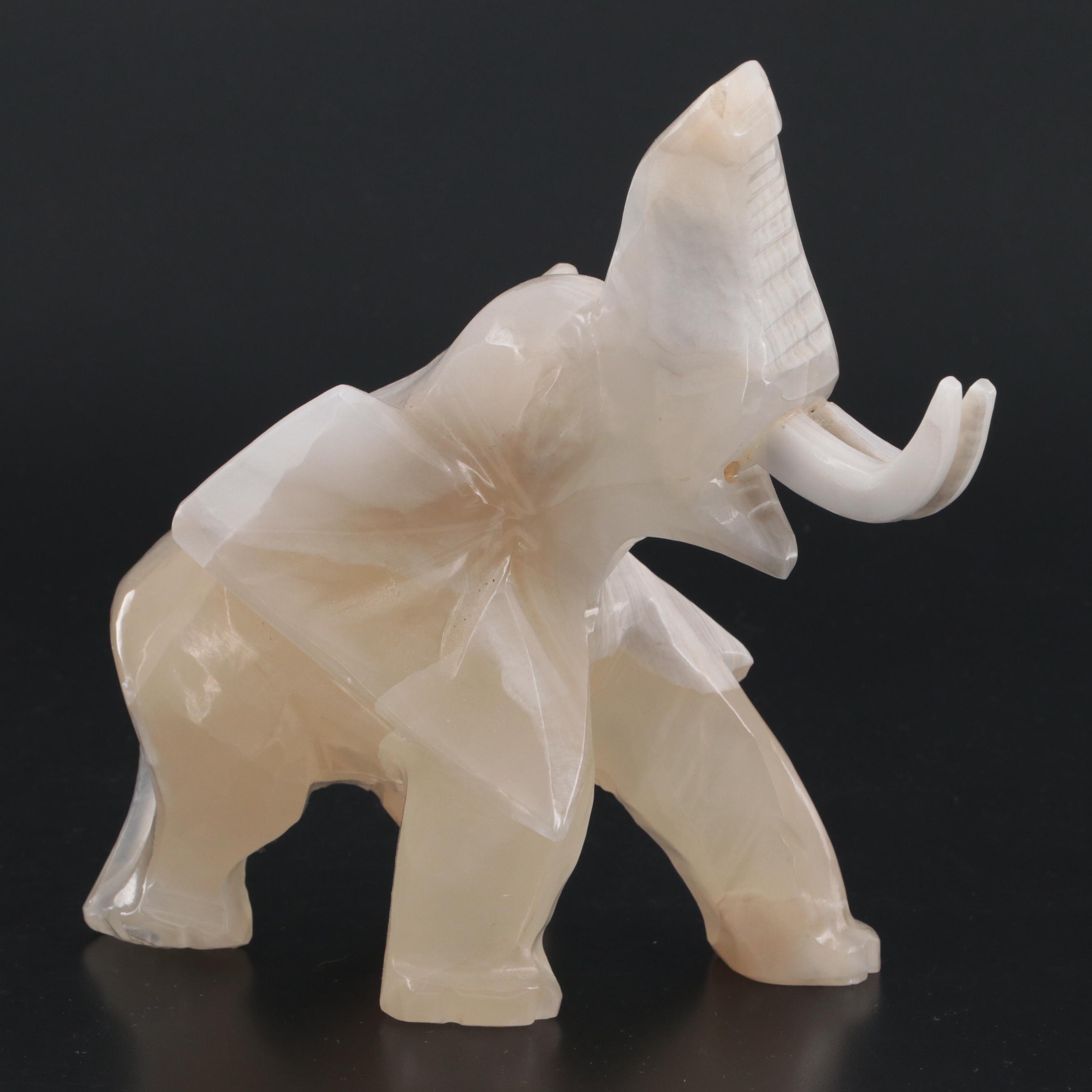 Carved Calcite Elephant Figurine