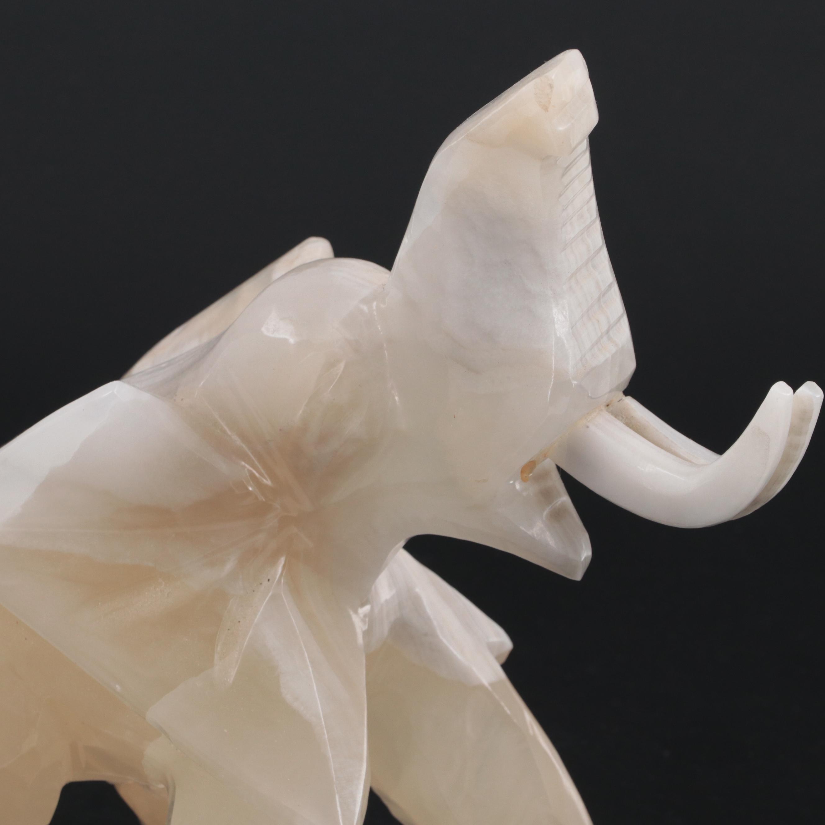 Carved Calcite Elephant Figurine