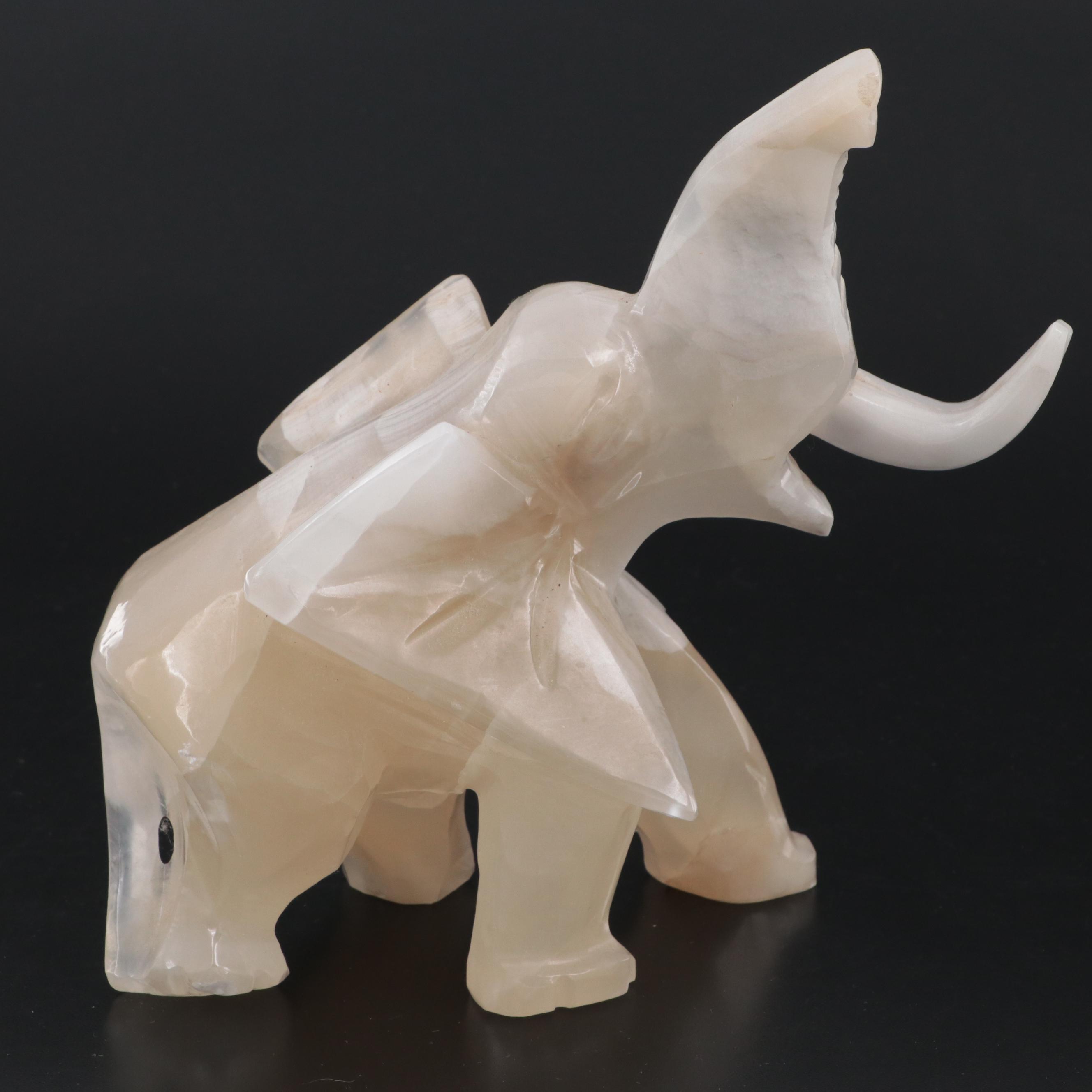 Carved Calcite Elephant Figurine