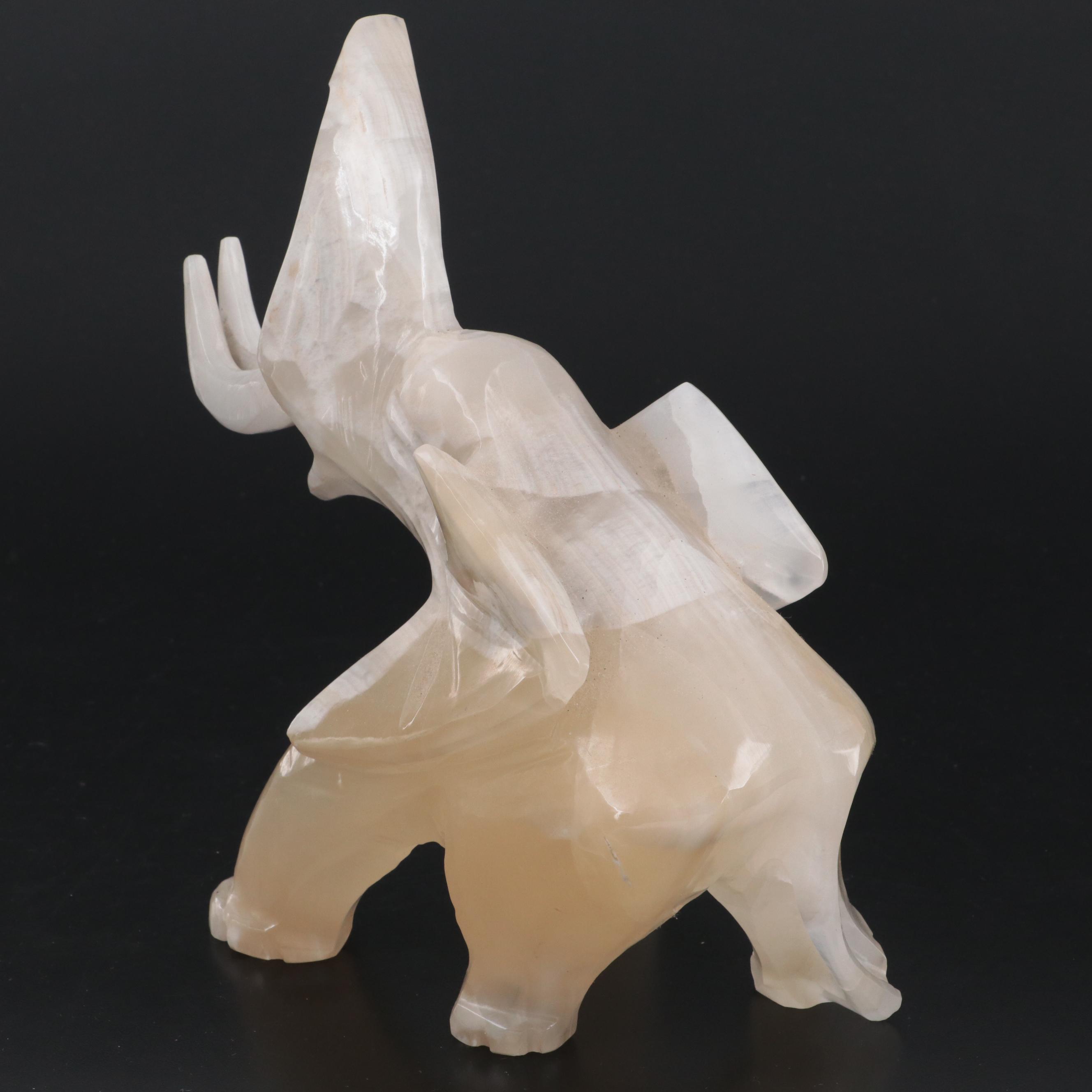 Carved Calcite Elephant Figurine
