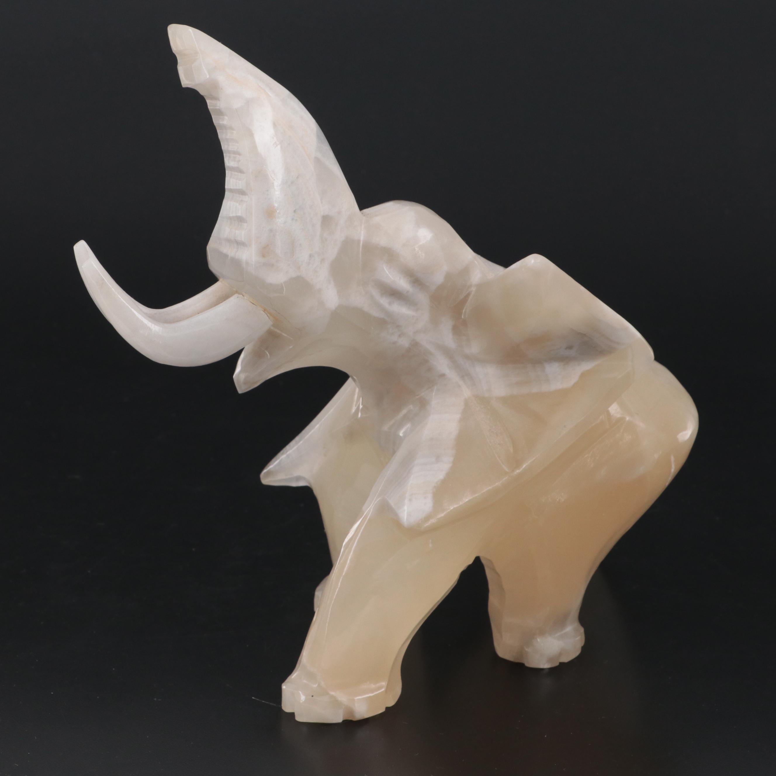 Carved Calcite Elephant Figurine