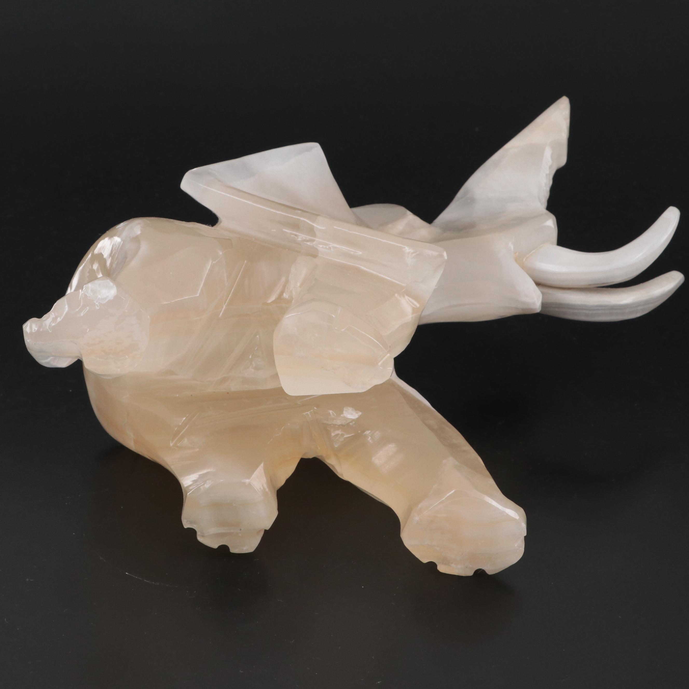 Carved Calcite Elephant Figurine