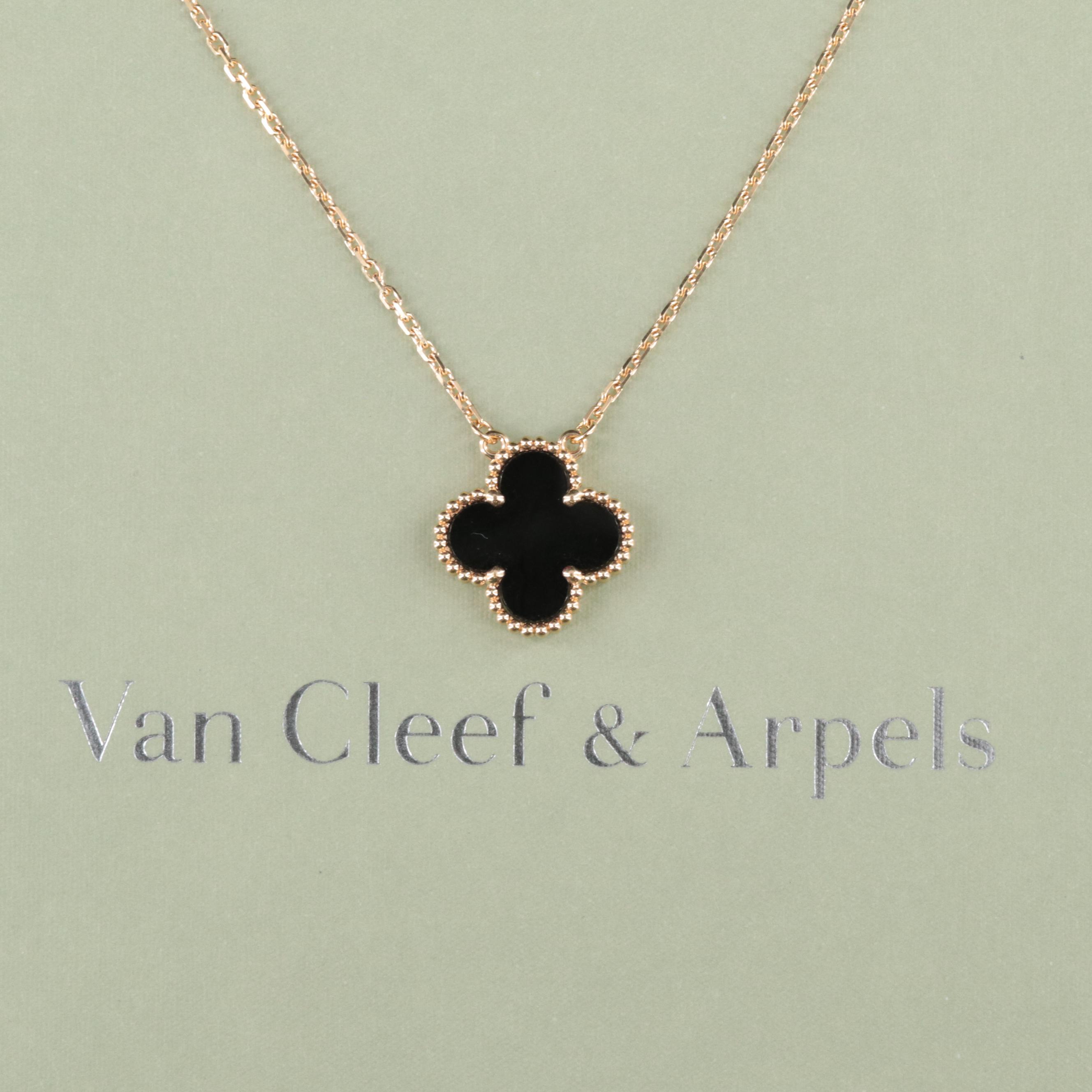 Van Cleef & Arpels "Alhambra" 18K Black Onyx Quatrefoil Necklace