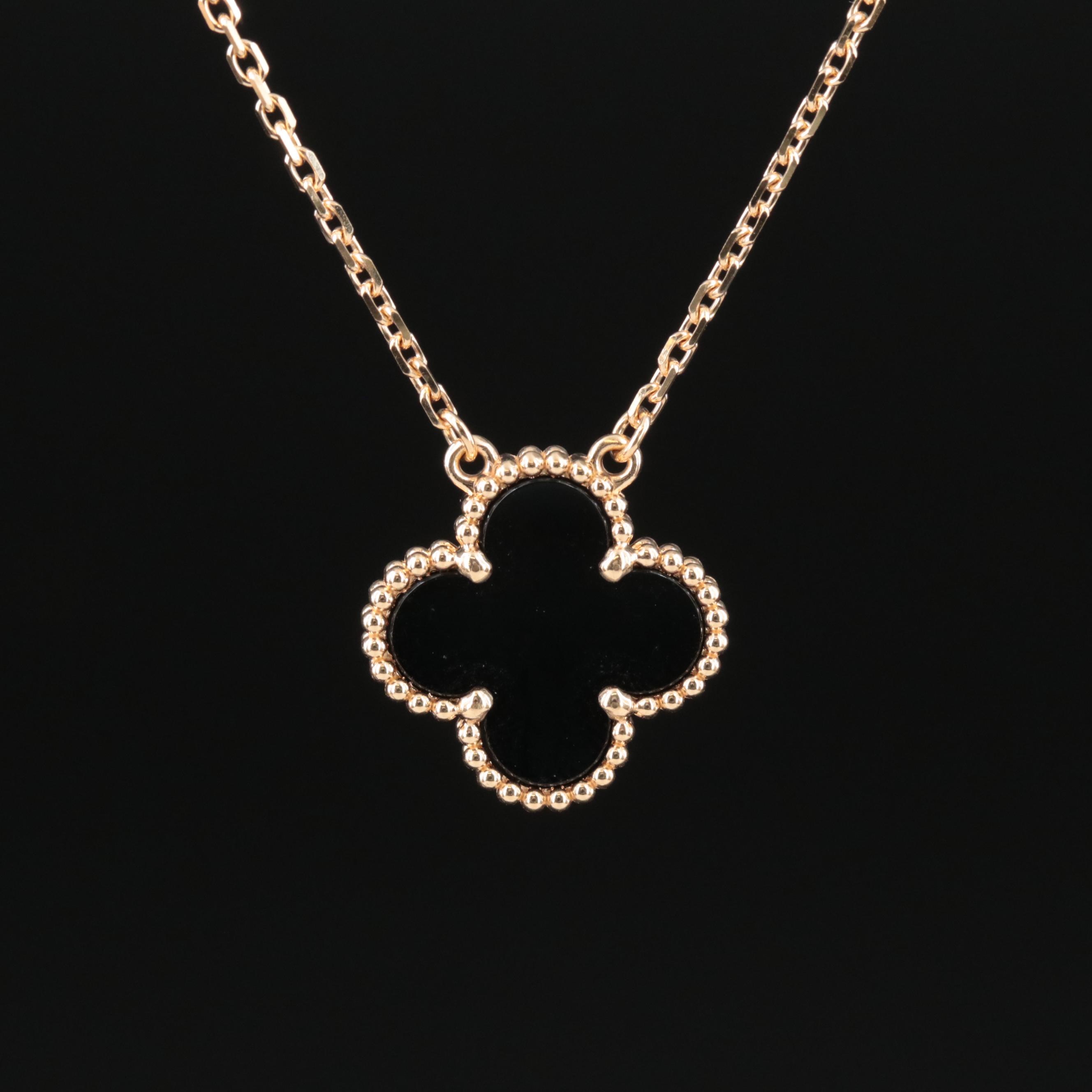 Van Cleef & Arpels "Alhambra" 18K Black Onyx Quatrefoil Necklace