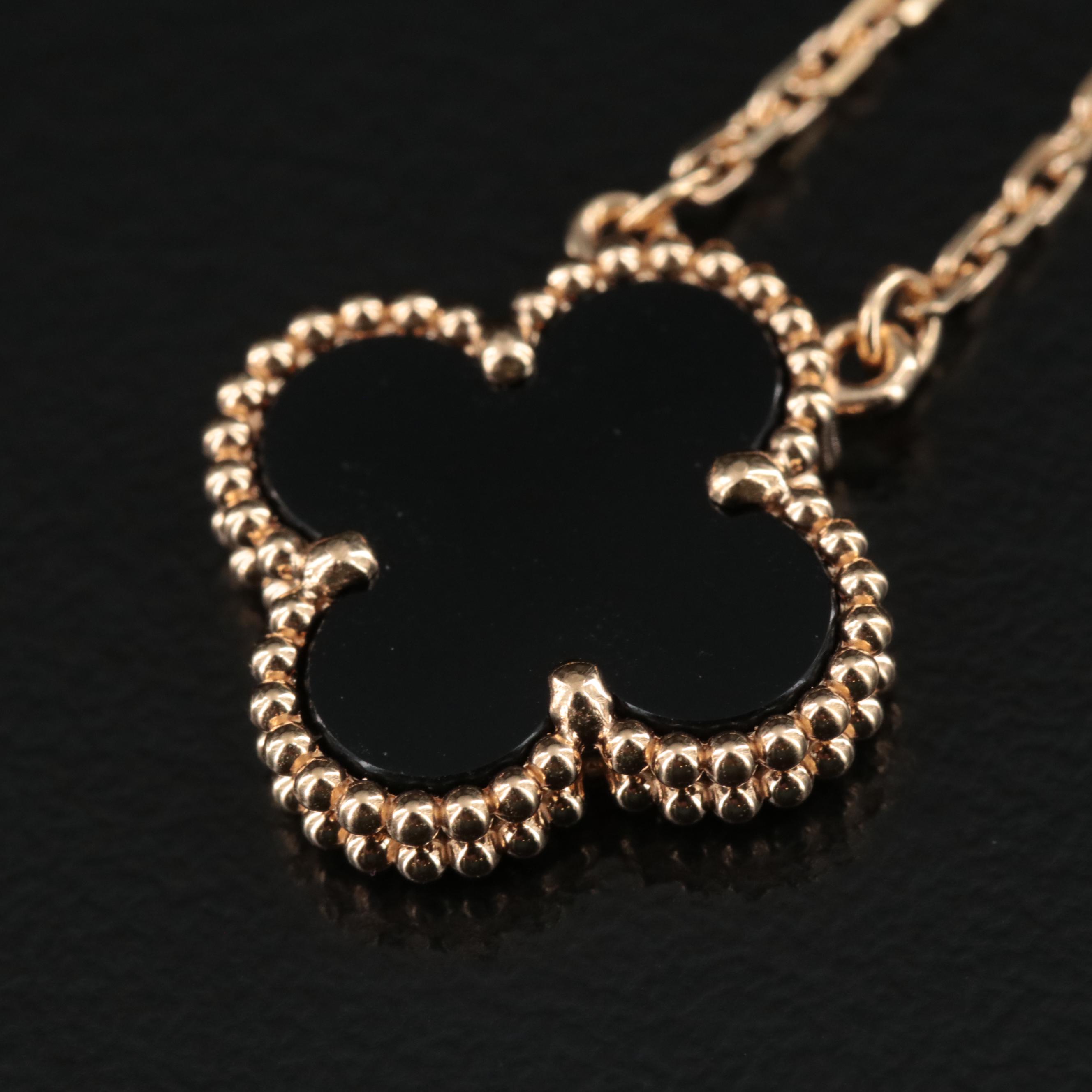 Van Cleef & Arpels "Alhambra" 18K Black Onyx Quatrefoil Necklace