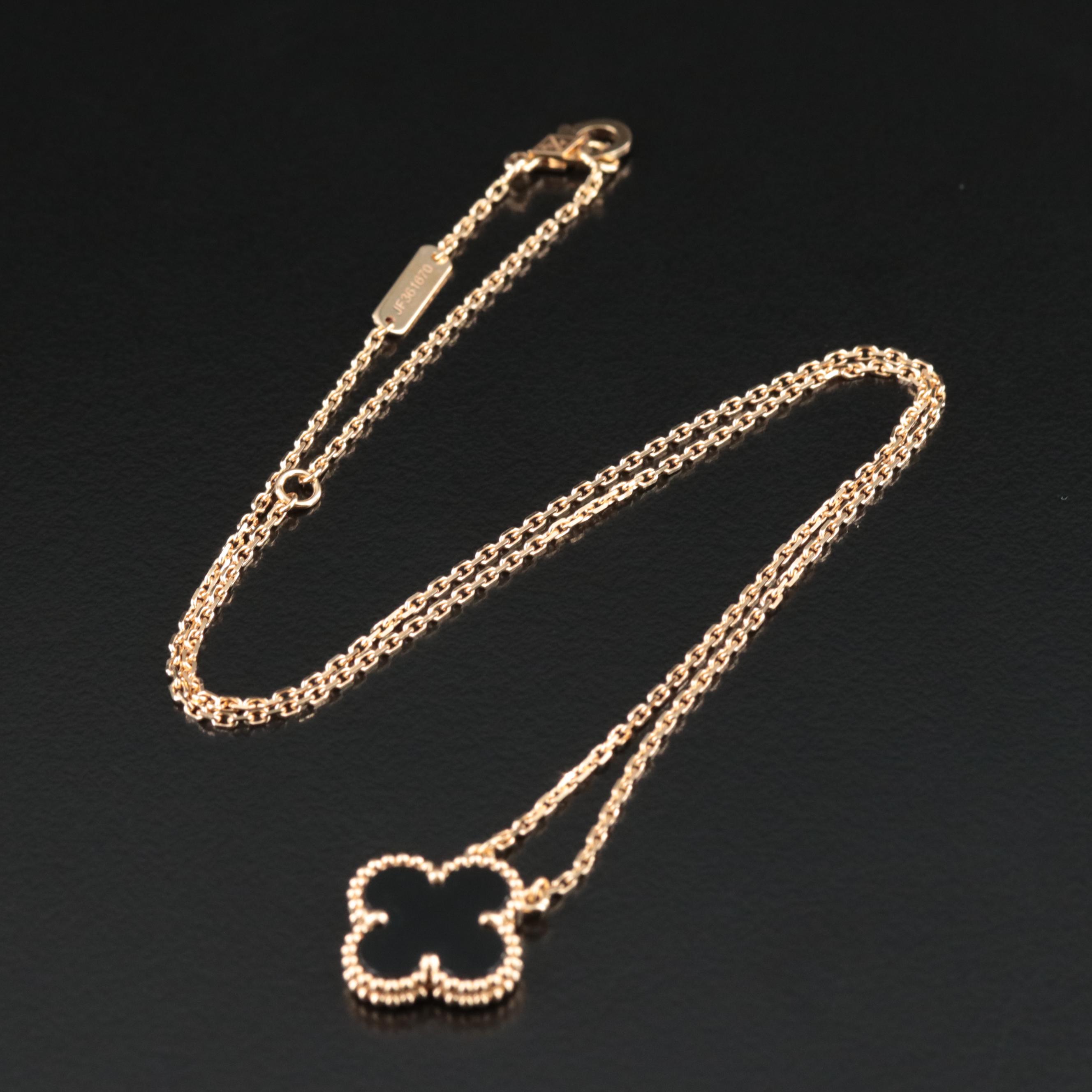 Van Cleef & Arpels "Alhambra" 18K Black Onyx Quatrefoil Necklace