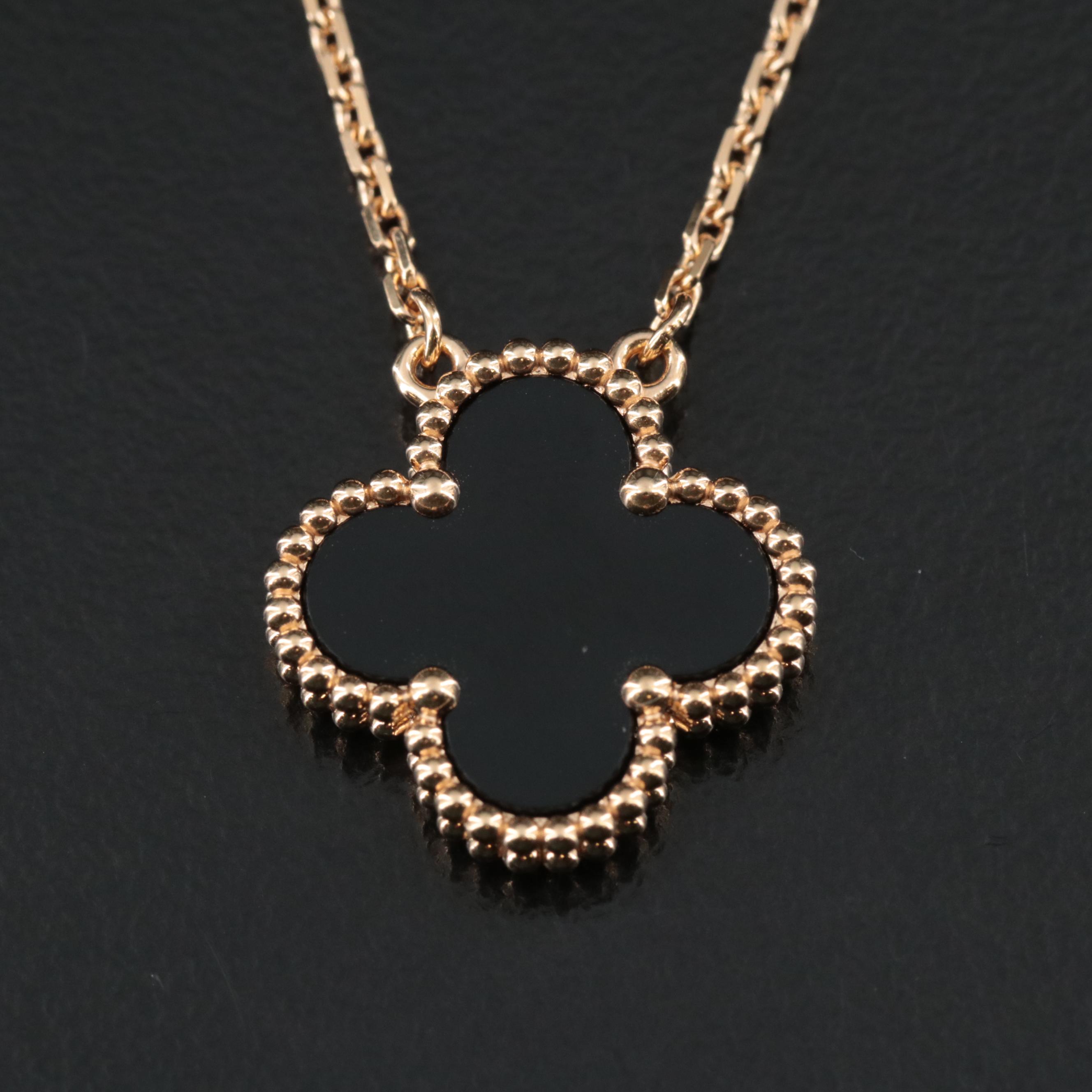 Van Cleef & Arpels "Alhambra" 18K Black Onyx Quatrefoil Necklace