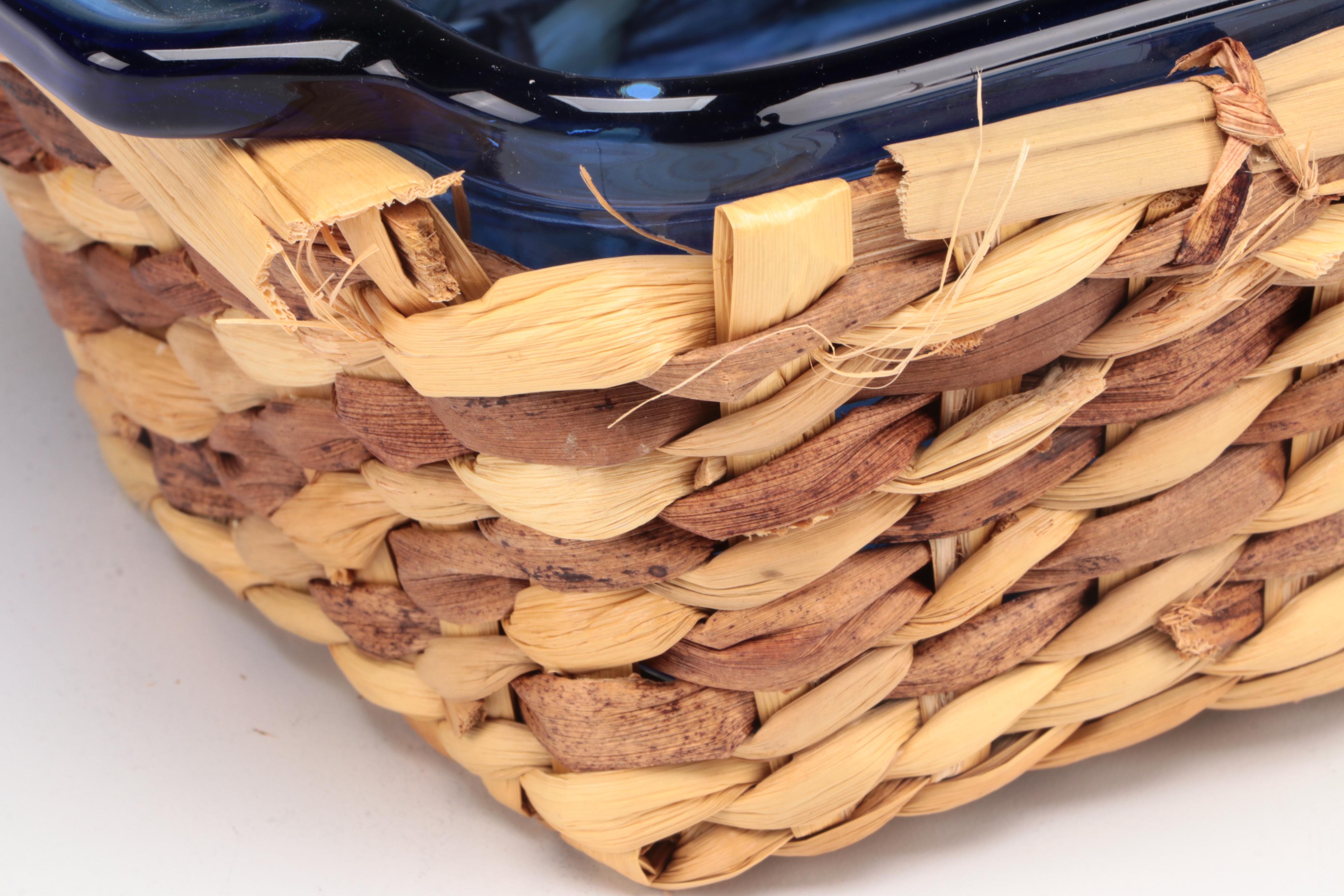 Pyrex and Anchor Hocking Cobalt Glass Baking Dishes with Ceramic Soup Bowls