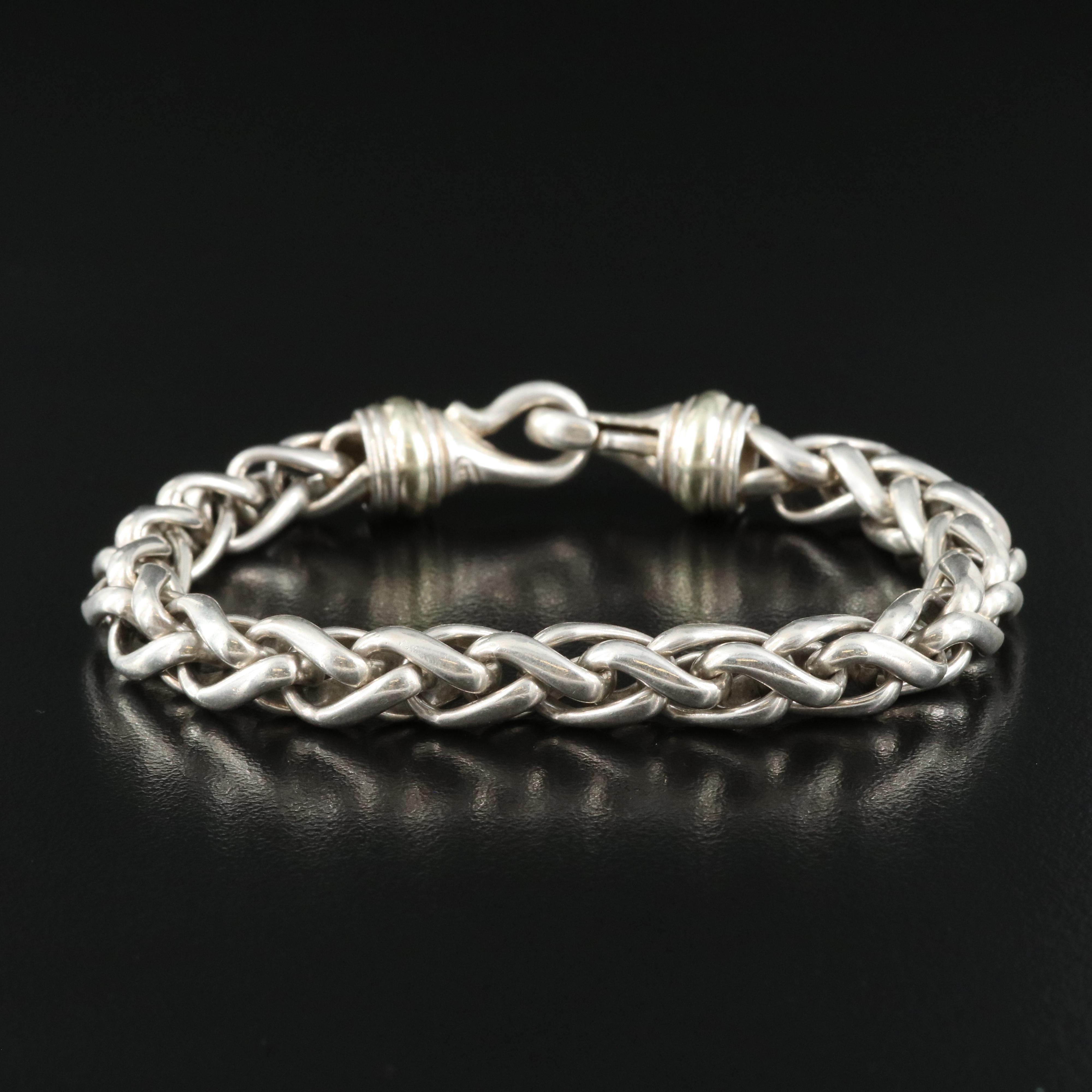 David Yurman Sterling and 14K Wheat Chain Bracelet