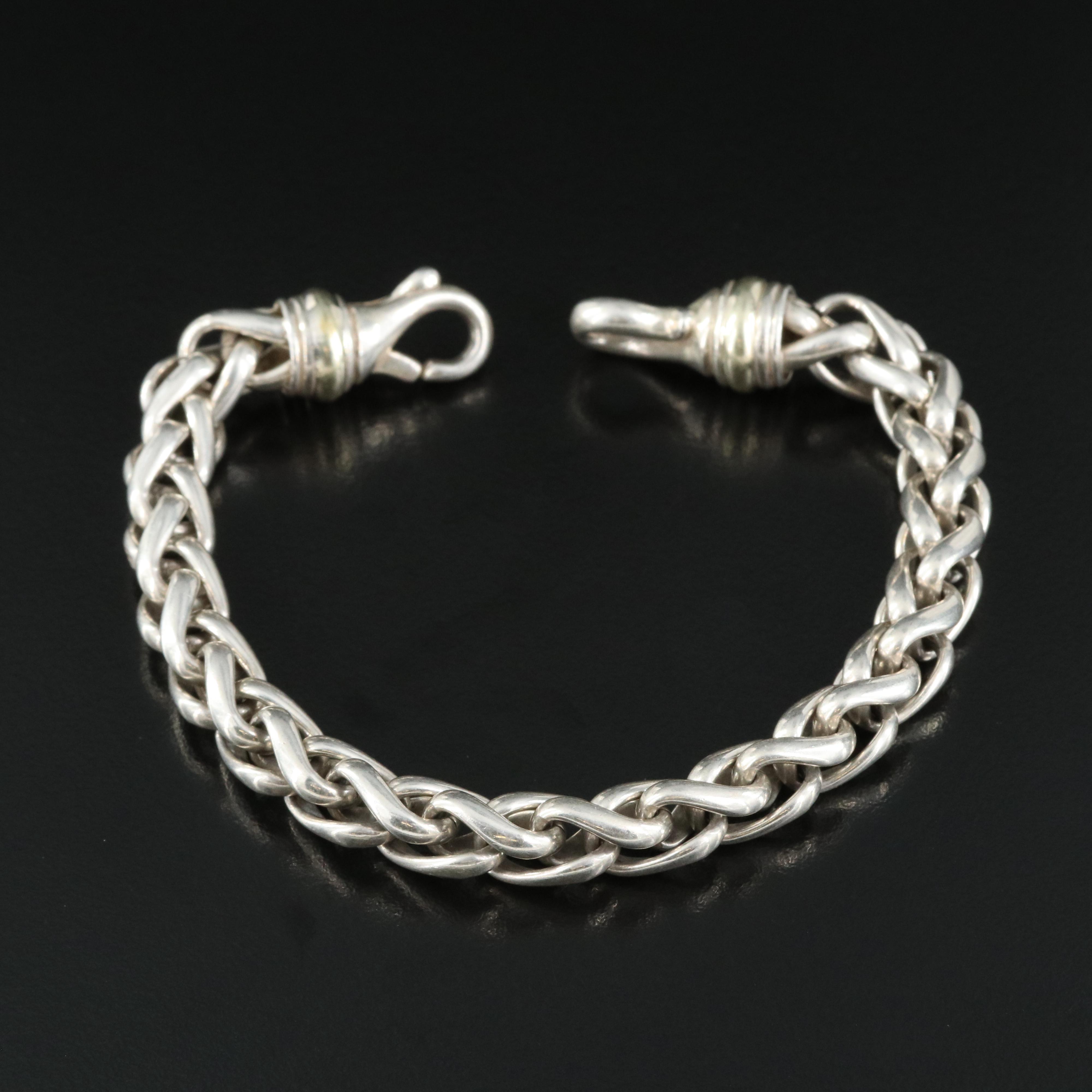 David Yurman Sterling and 14K Wheat Chain Bracelet