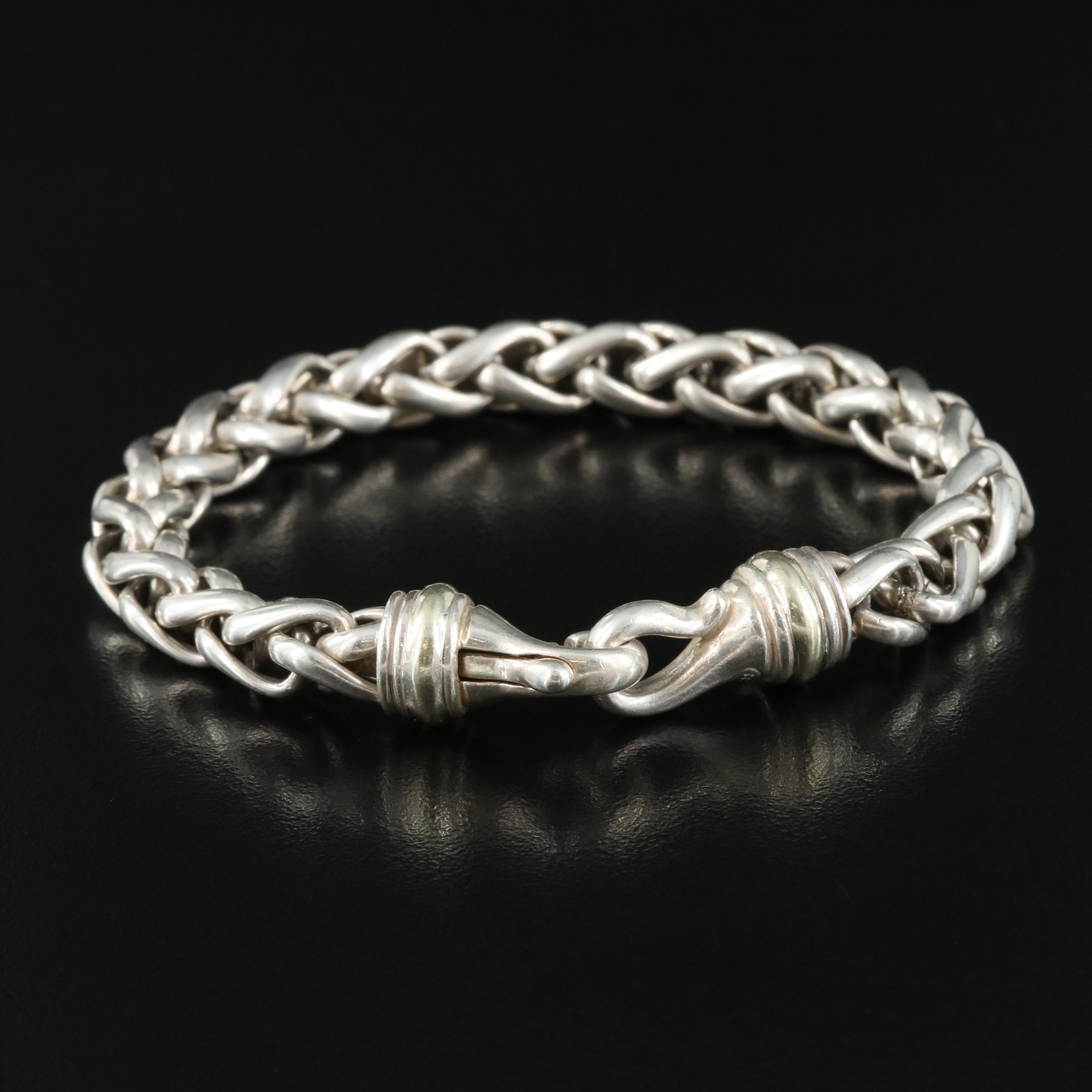 David Yurman Sterling and 14K Wheat Chain Bracelet