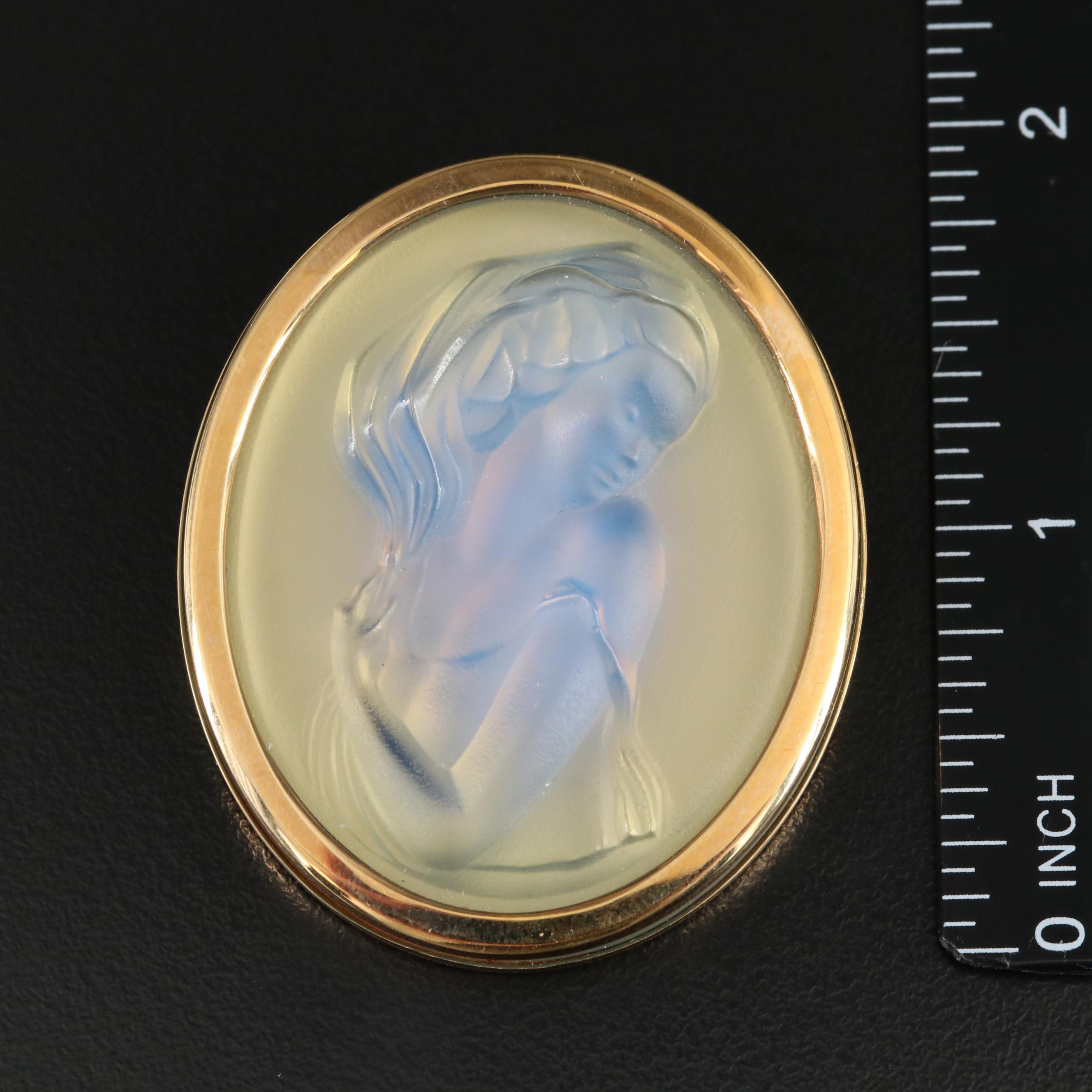 Vintage Lalique "Clemence" Opalescent Crystal Cameo Brooch