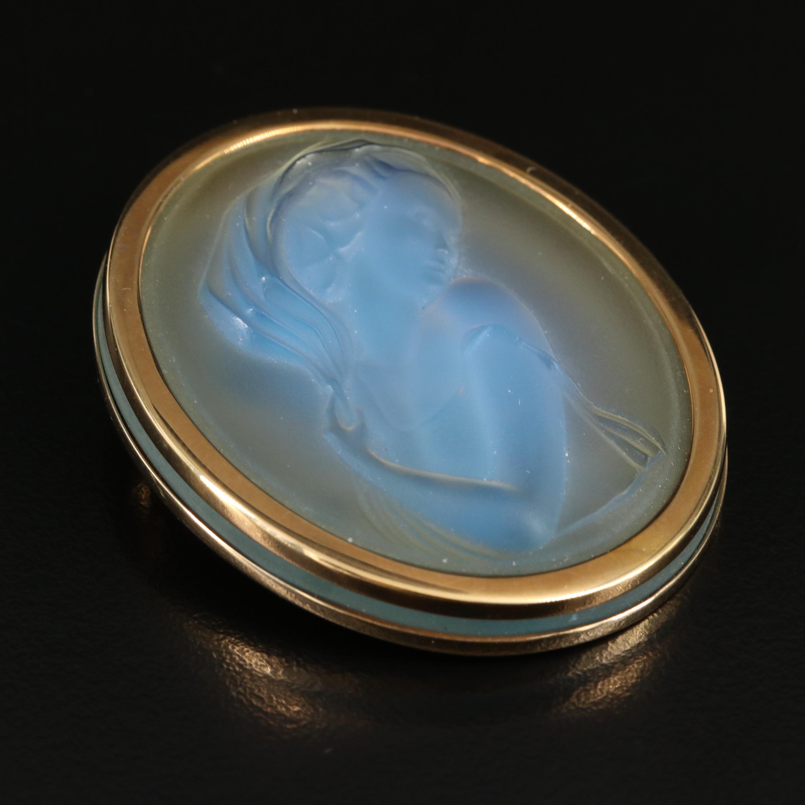 Vintage Lalique "Clemence" Opalescent Crystal Cameo Brooch