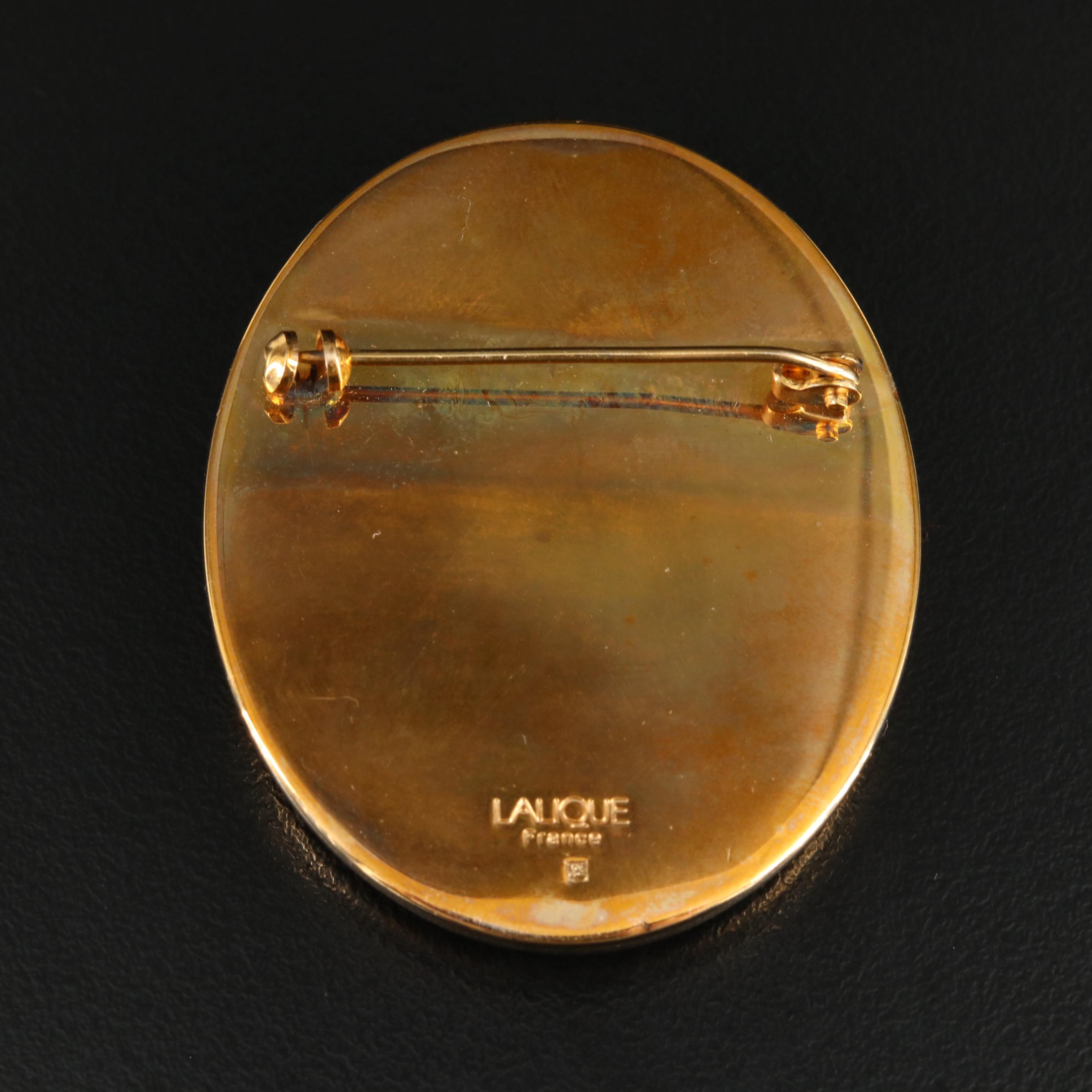 Vintage Lalique "Clemence" Opalescent Crystal Cameo Brooch