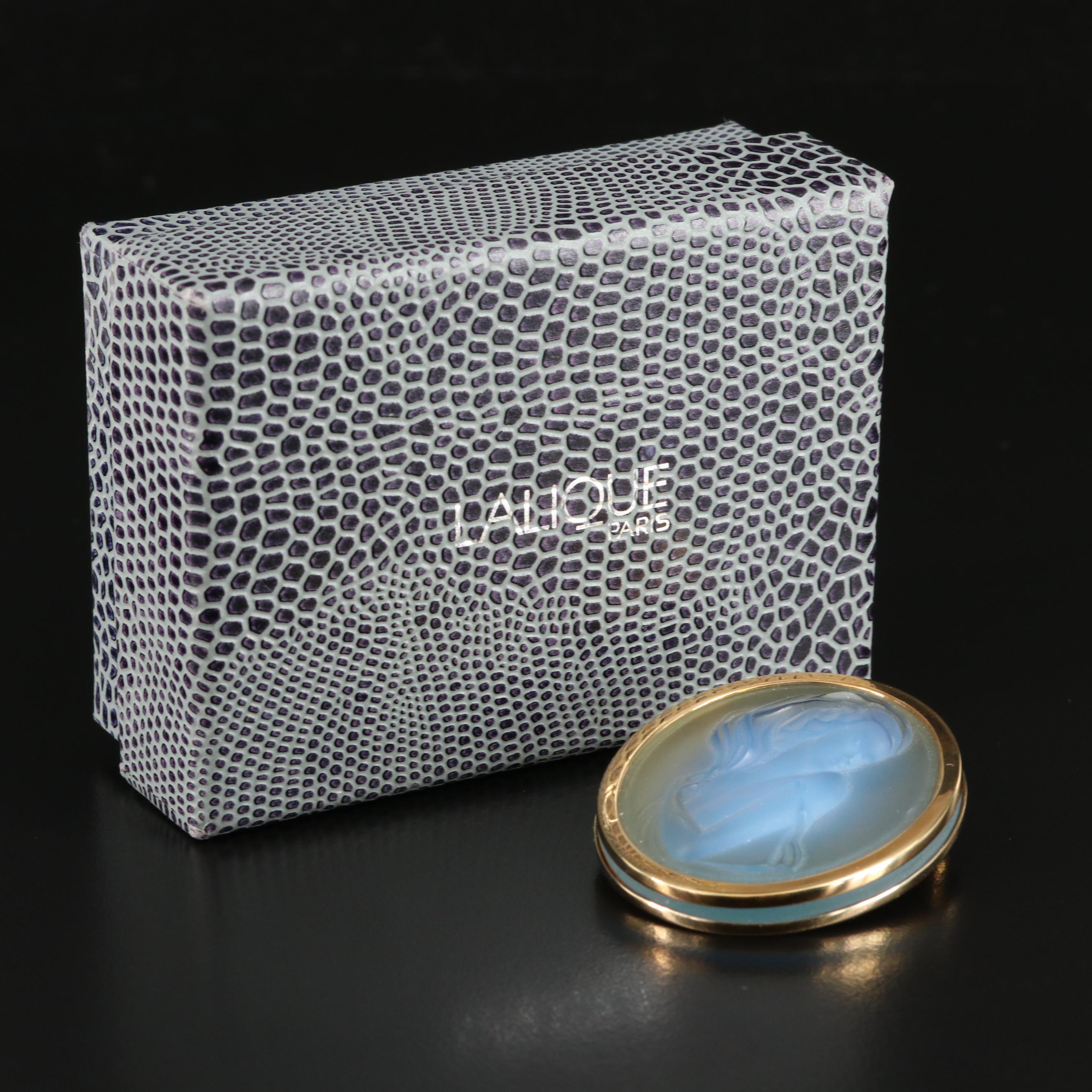 Vintage Lalique "Clemence" Opalescent Crystal Cameo Brooch