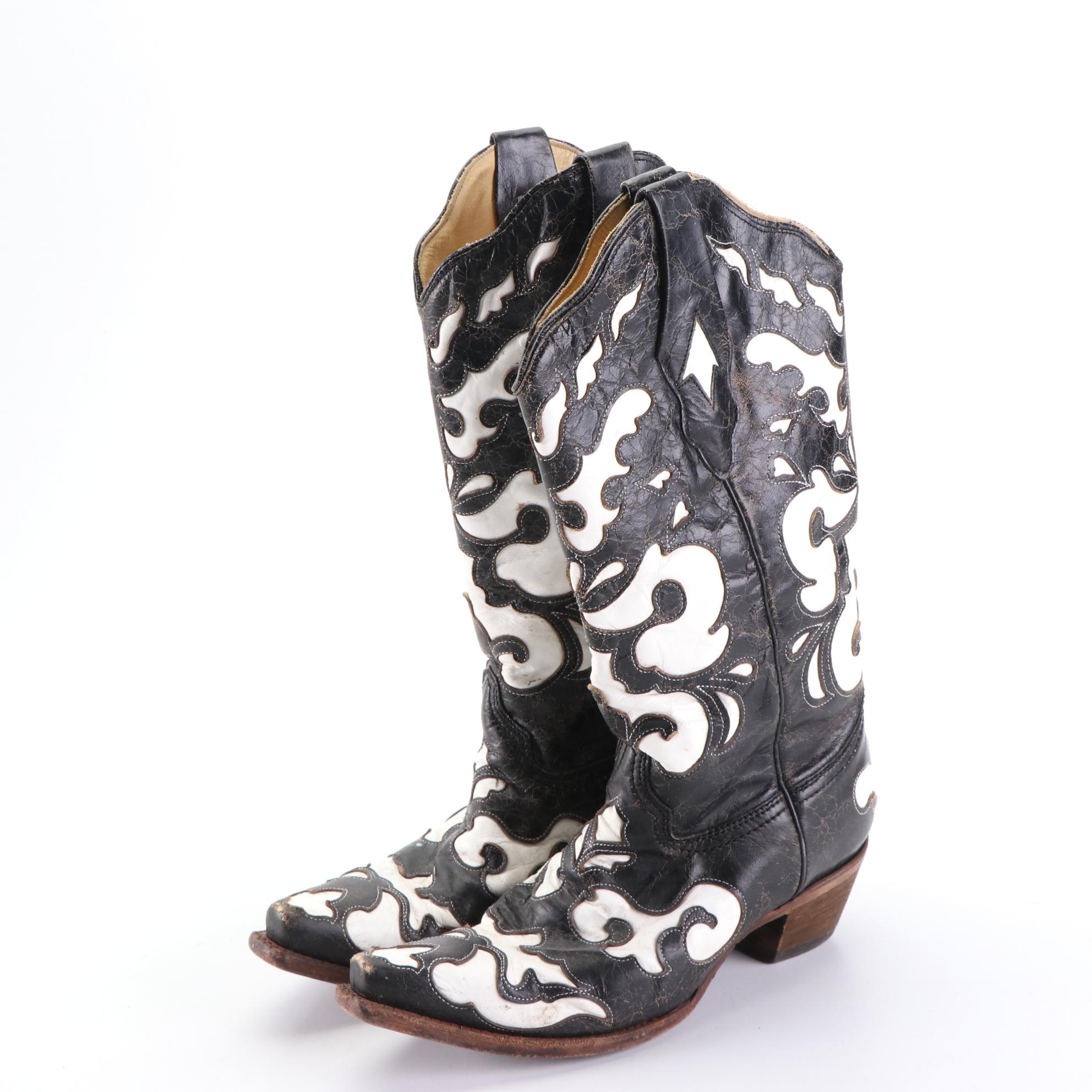 Durango and Corral Vintage Western Boots in Black/White and Teal