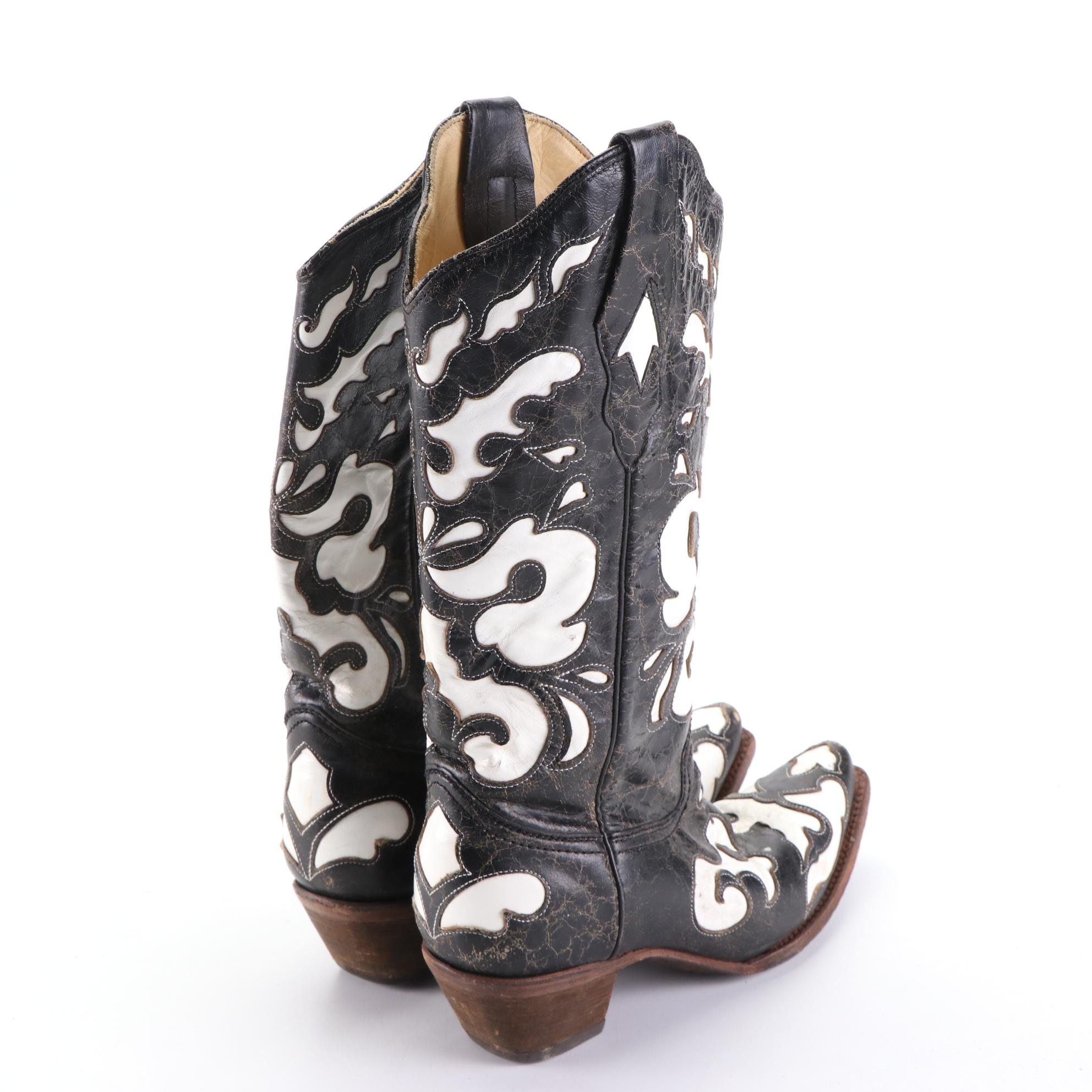 Durango and Corral Vintage Western Boots in Black/White and Teal