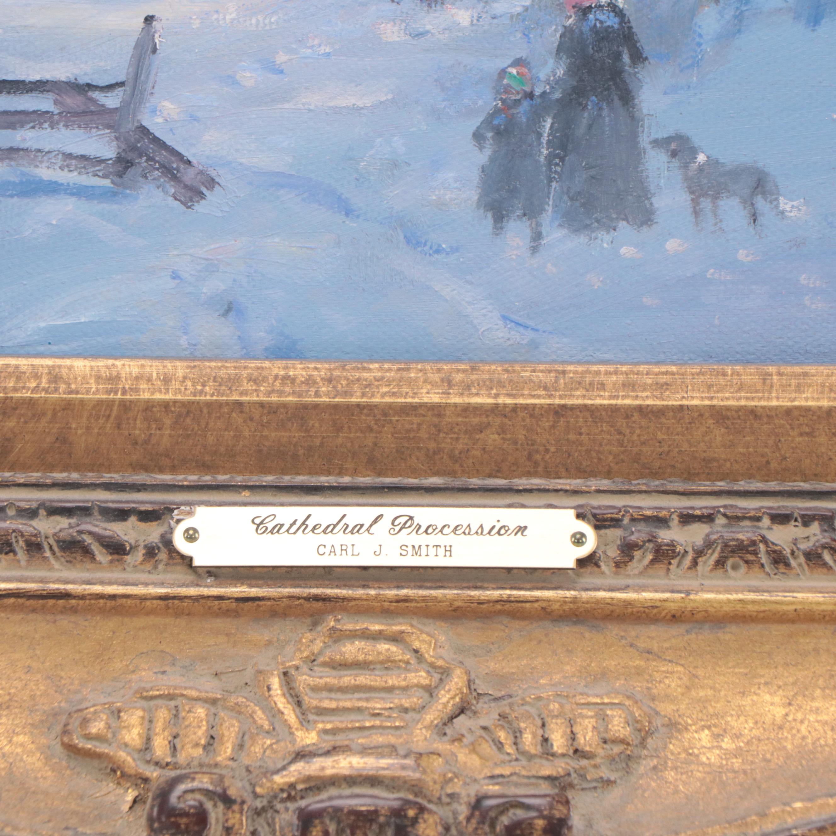 Carl J. Smith Landscape Oil Painting "Cathedral Procession," Mid-20th Century