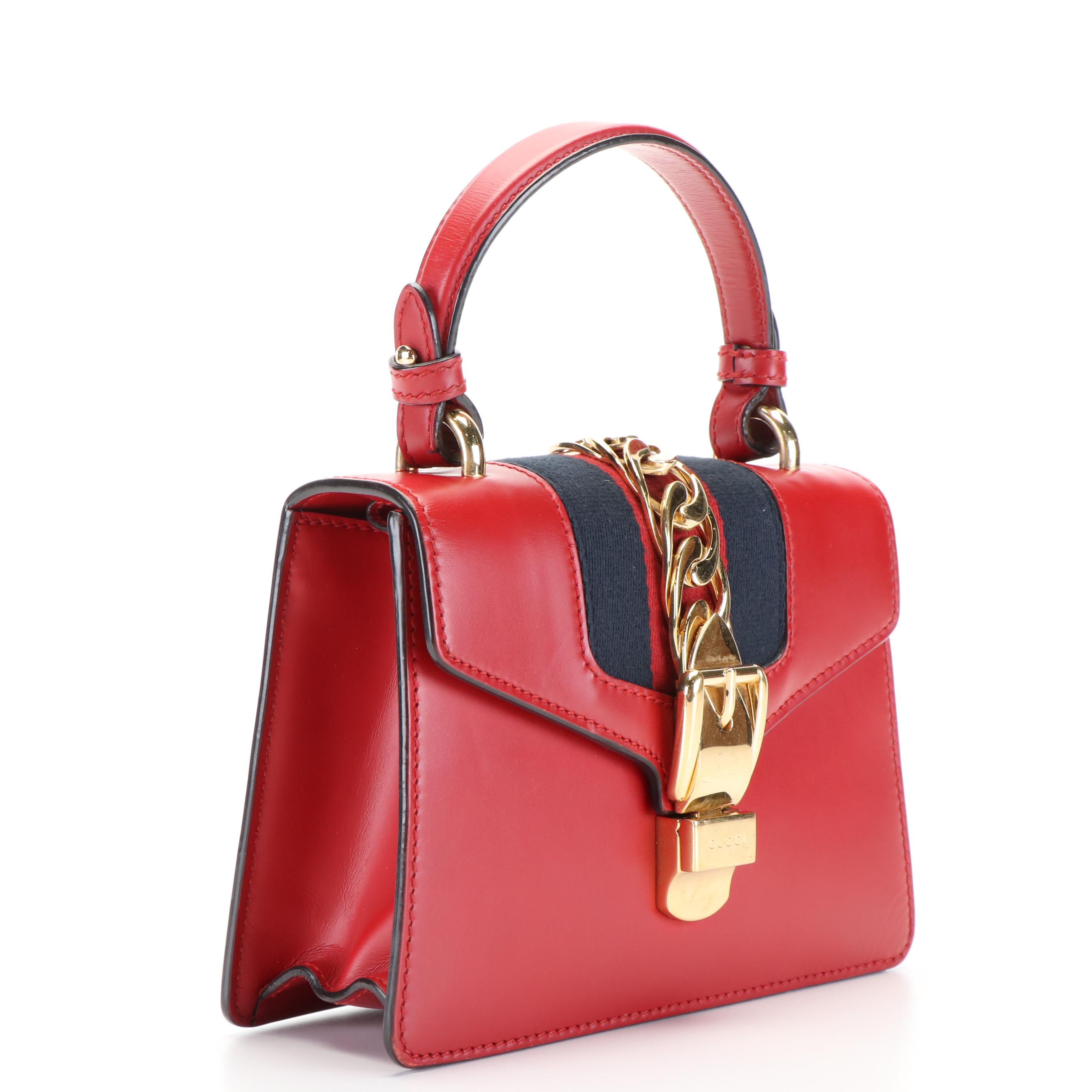 Gucci Sylvie Small Two-Way Top Handle Bag in Red Calfskin Leather