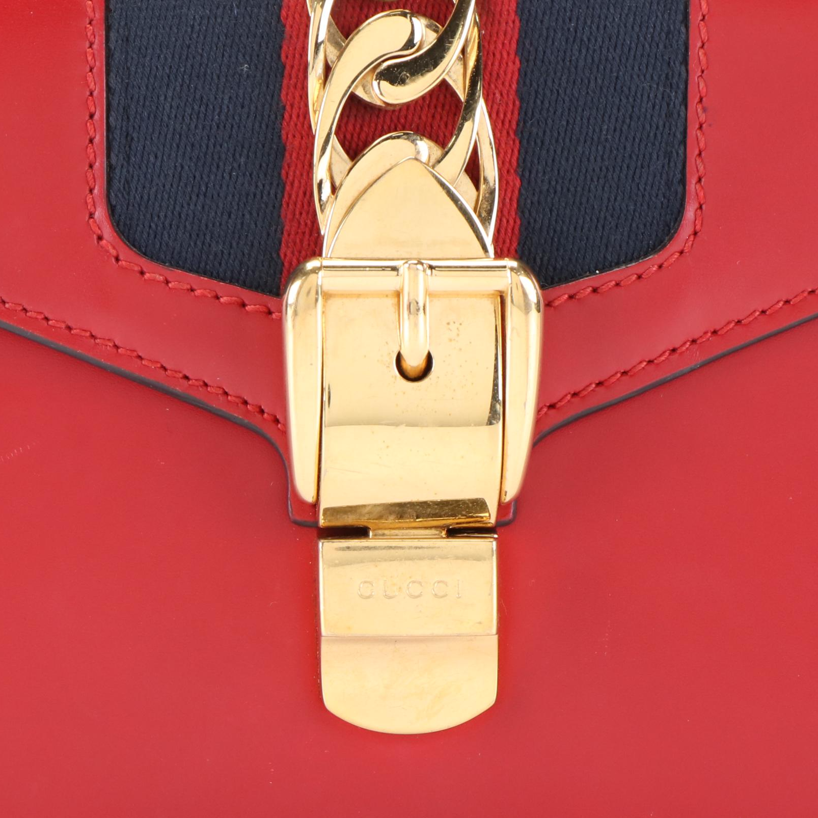 Gucci Sylvie Small Two-Way Top Handle Bag in Red Calfskin Leather