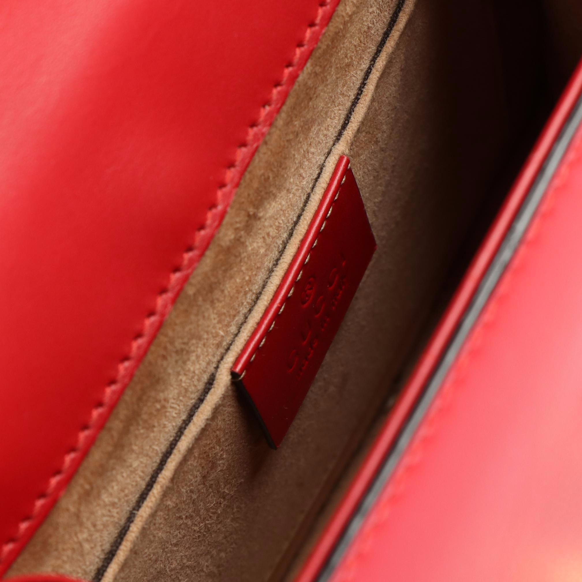 Gucci Sylvie Small Two-Way Top Handle Bag in Red Calfskin Leather