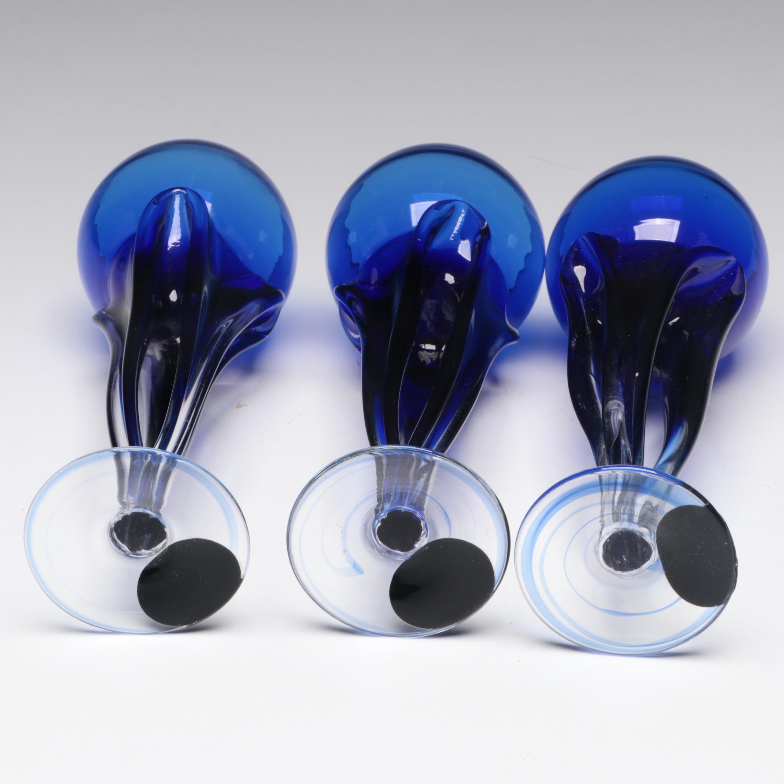 Jozefina Polish Glass Wine Glasses with English Cobalt and Silver Plate Basket