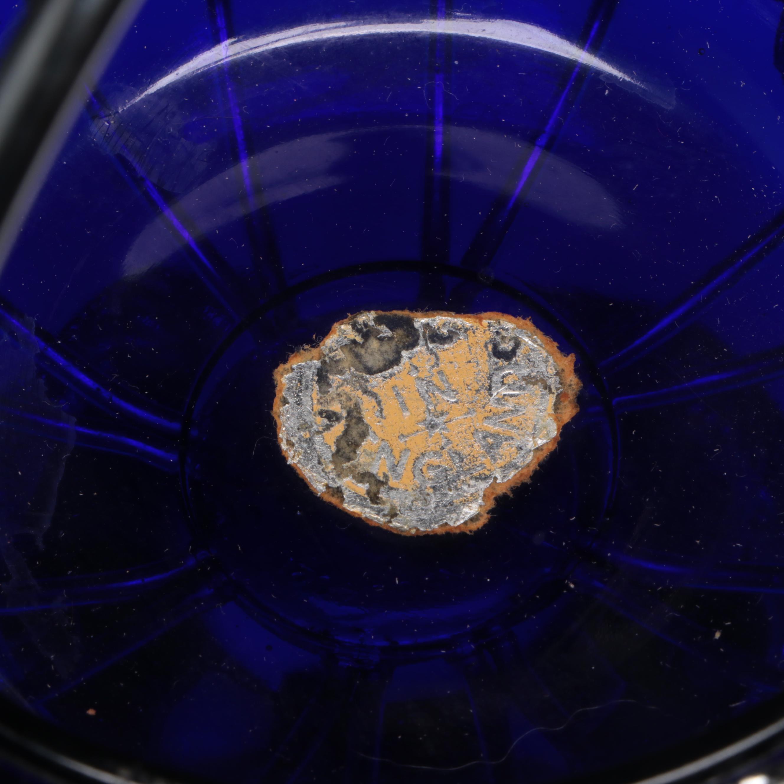 Jozefina Polish Glass Wine Glasses with English Cobalt and Silver Plate Basket