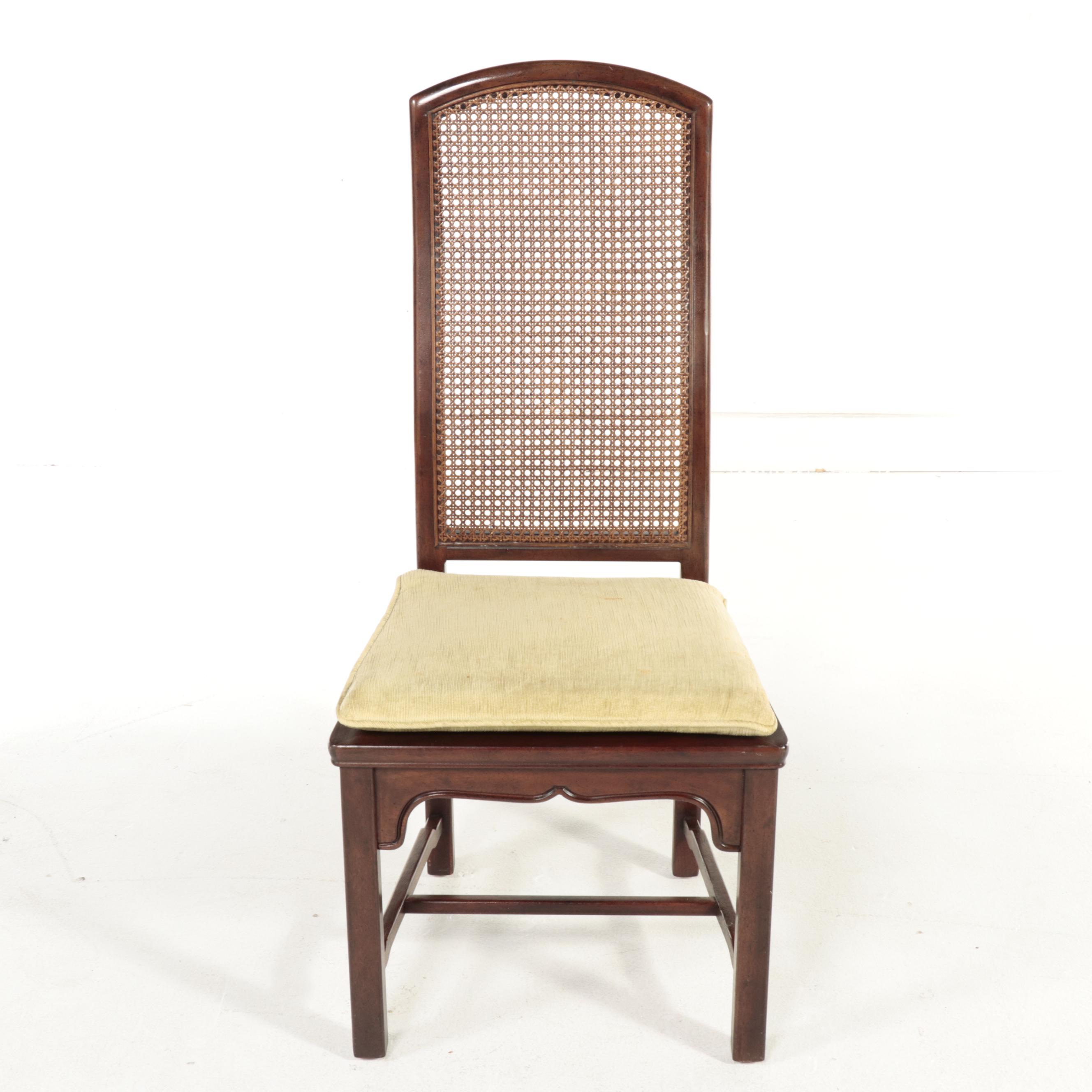 Six Henredon Chinese Style Hardwood and Caned Dining Side Chairs