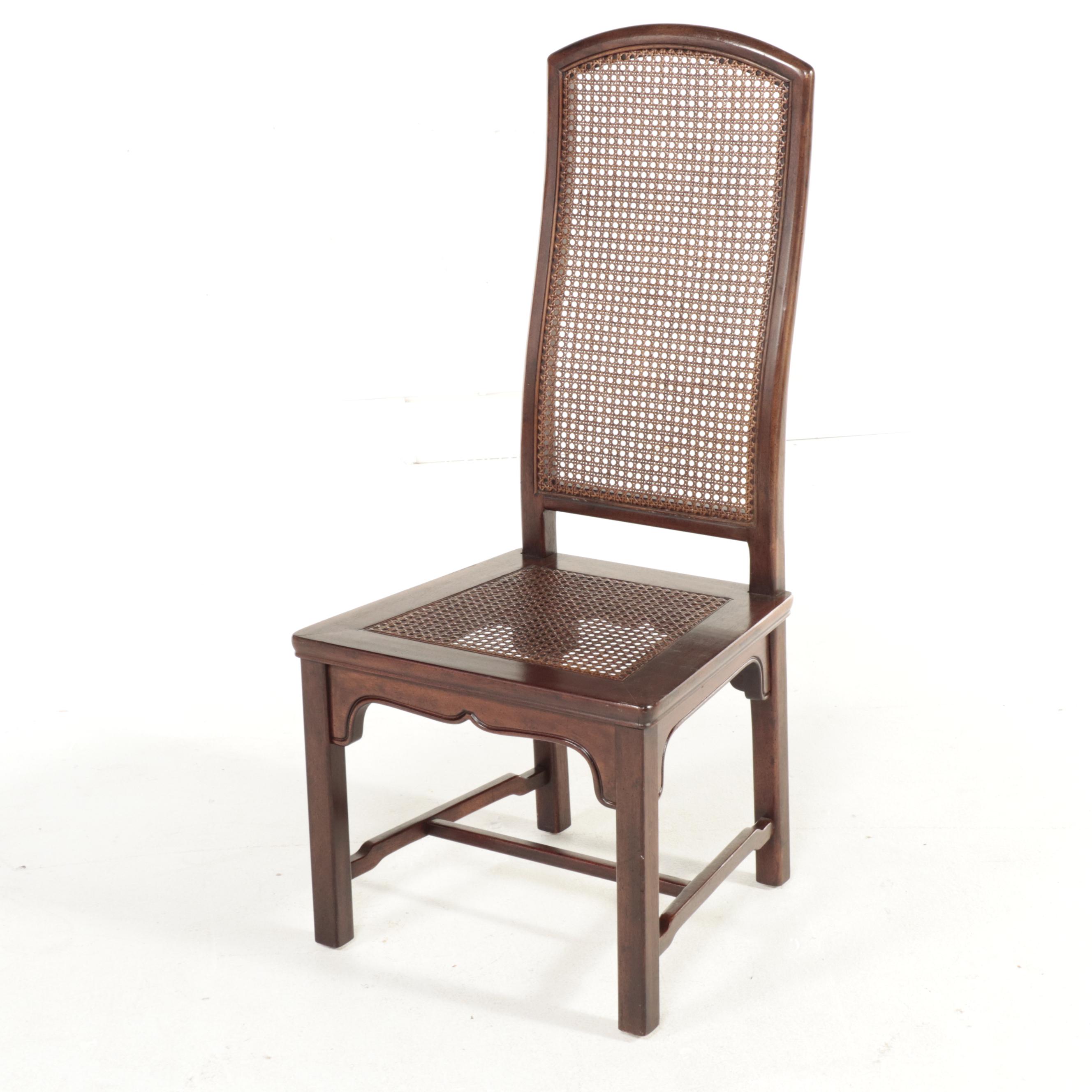 Six Henredon Chinese Style Hardwood and Caned Dining Side Chairs