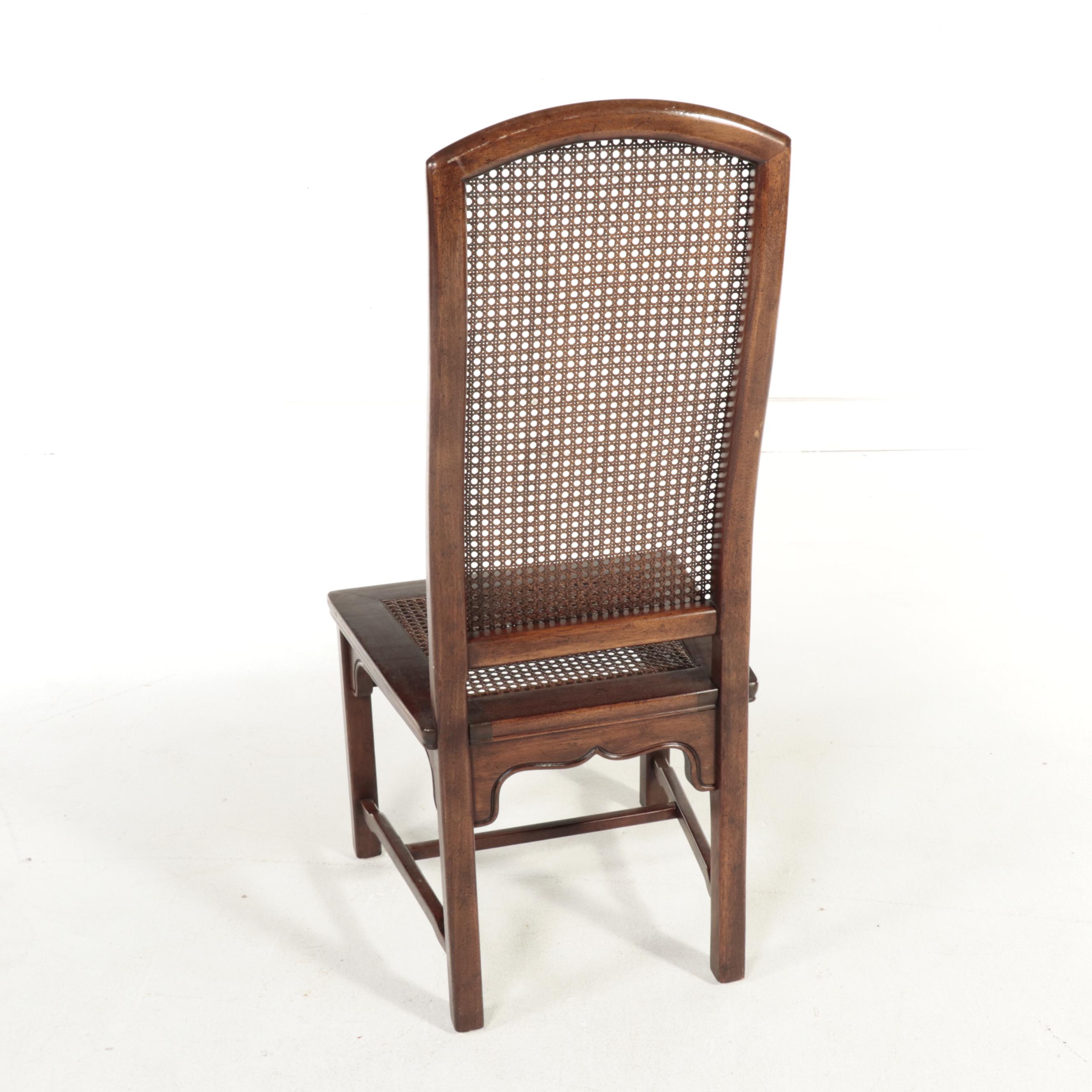 Six Henredon Chinese Style Hardwood and Caned Dining Side Chairs