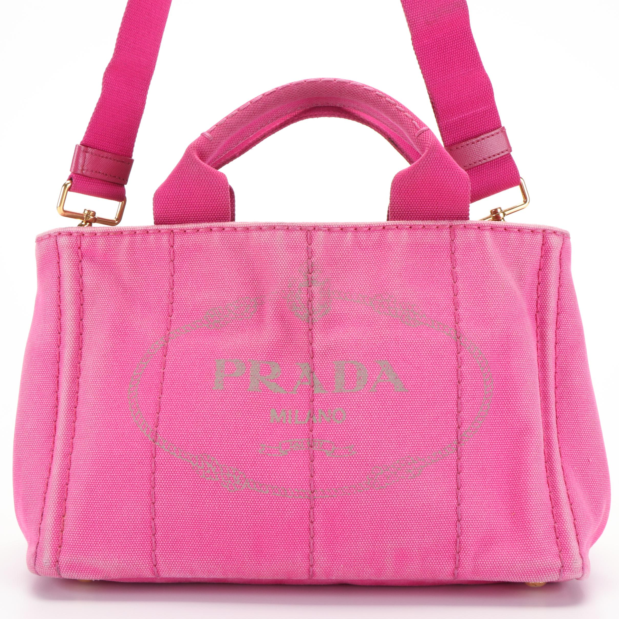 Prada Pink Canvas Canapa Logo Satchel